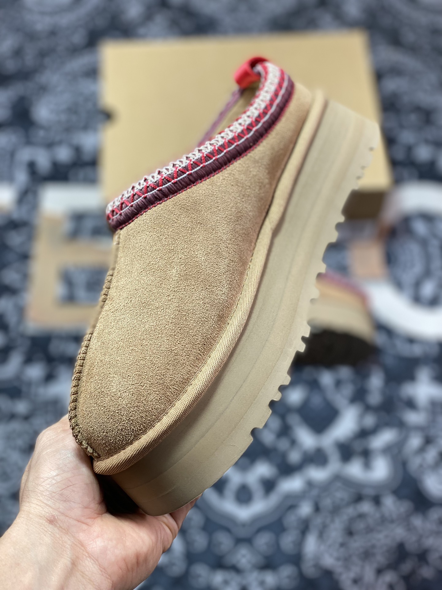 280  UGG W Leisure Tazz Slipper Chestnut 塔茨系列加厚款穆勒风包头舒适露跟半拖鞋“栗子棕红编织加绒”