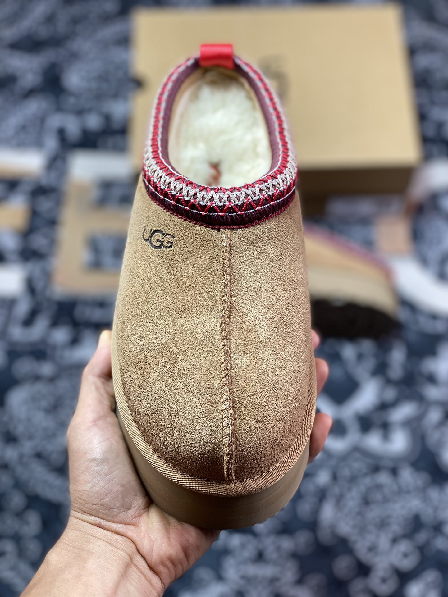 280  UGG W Leisure Tazz Slipper Chestnut 塔茨系列加厚款穆勒风包头舒适露跟半拖鞋“栗子棕红编织加绒”