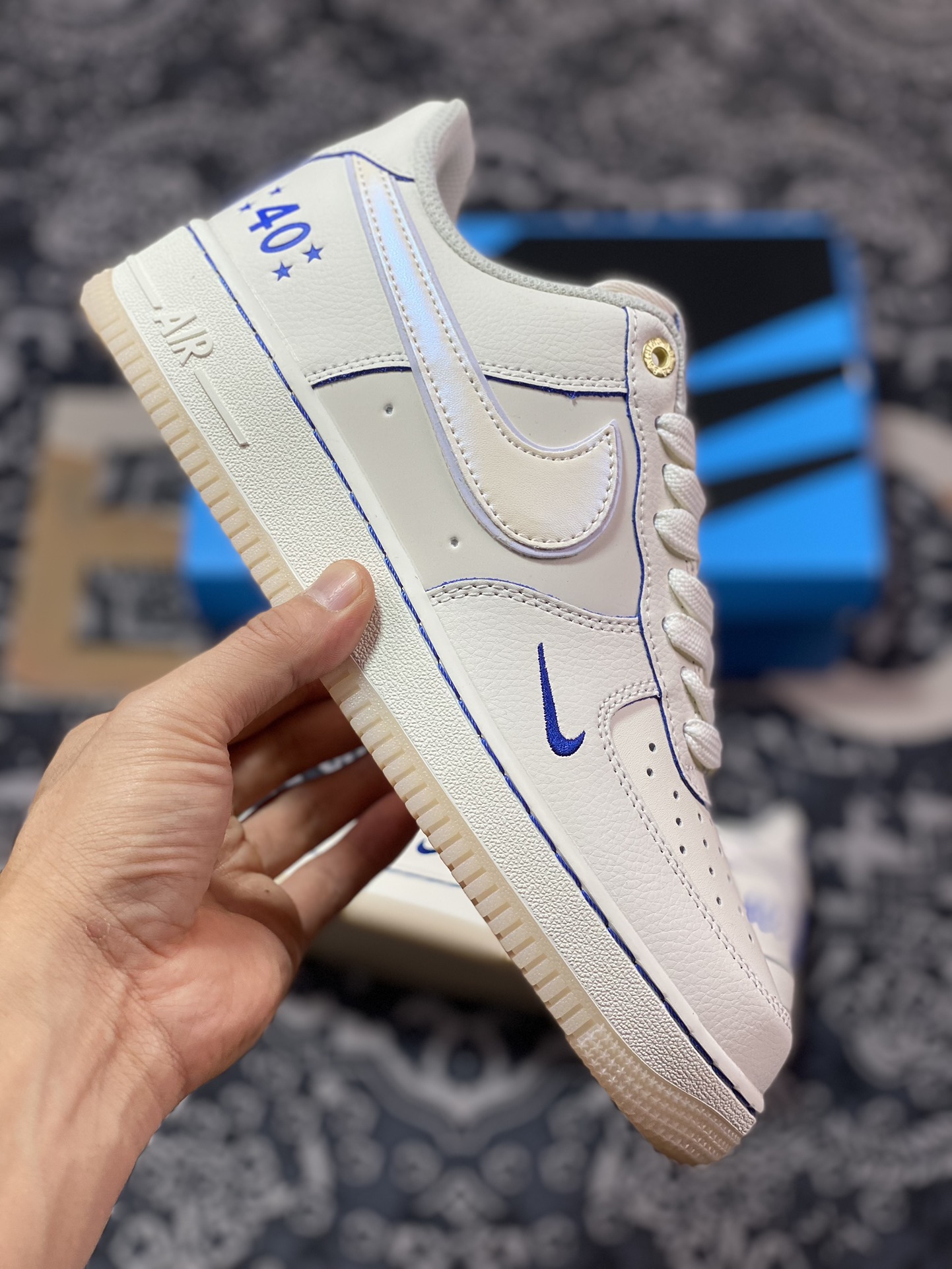 240 耐克Nike Air Force 1'07 Low"Sail White/Blue Mini Swoosh"空军一号板鞋“40周年版珍珠白宝蓝小钩”XP9688-757