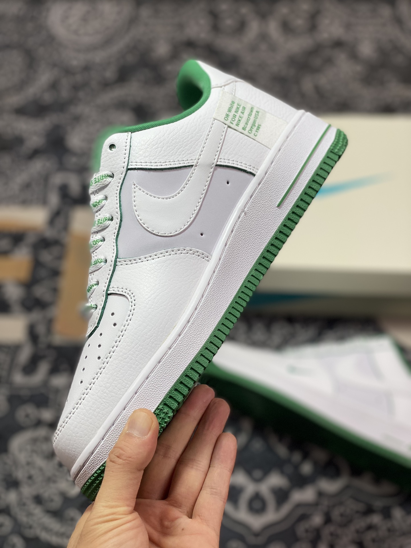 240 Off-White x Nike Air Force 1'07"White/Green Mini Swoosh"空军一号板鞋“联名OW白绿小钩”PF9055-771