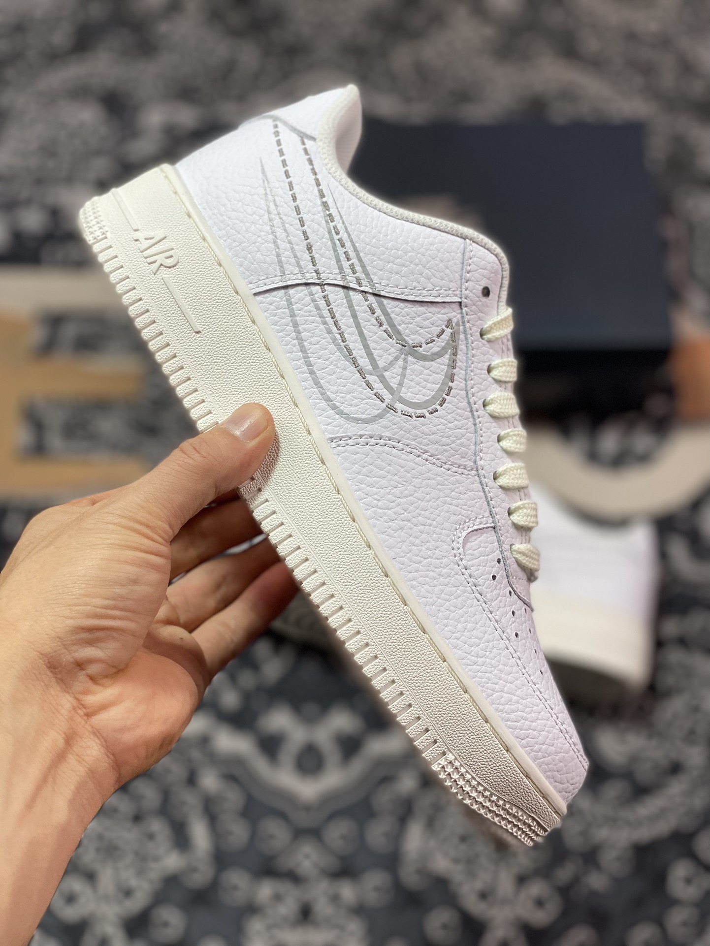 200 Nike Air Force 1'07 Low"Multi-Swoosh White/Sail"空军一号板鞋“皮革白灰电绣虚线钩子”FV0951-100