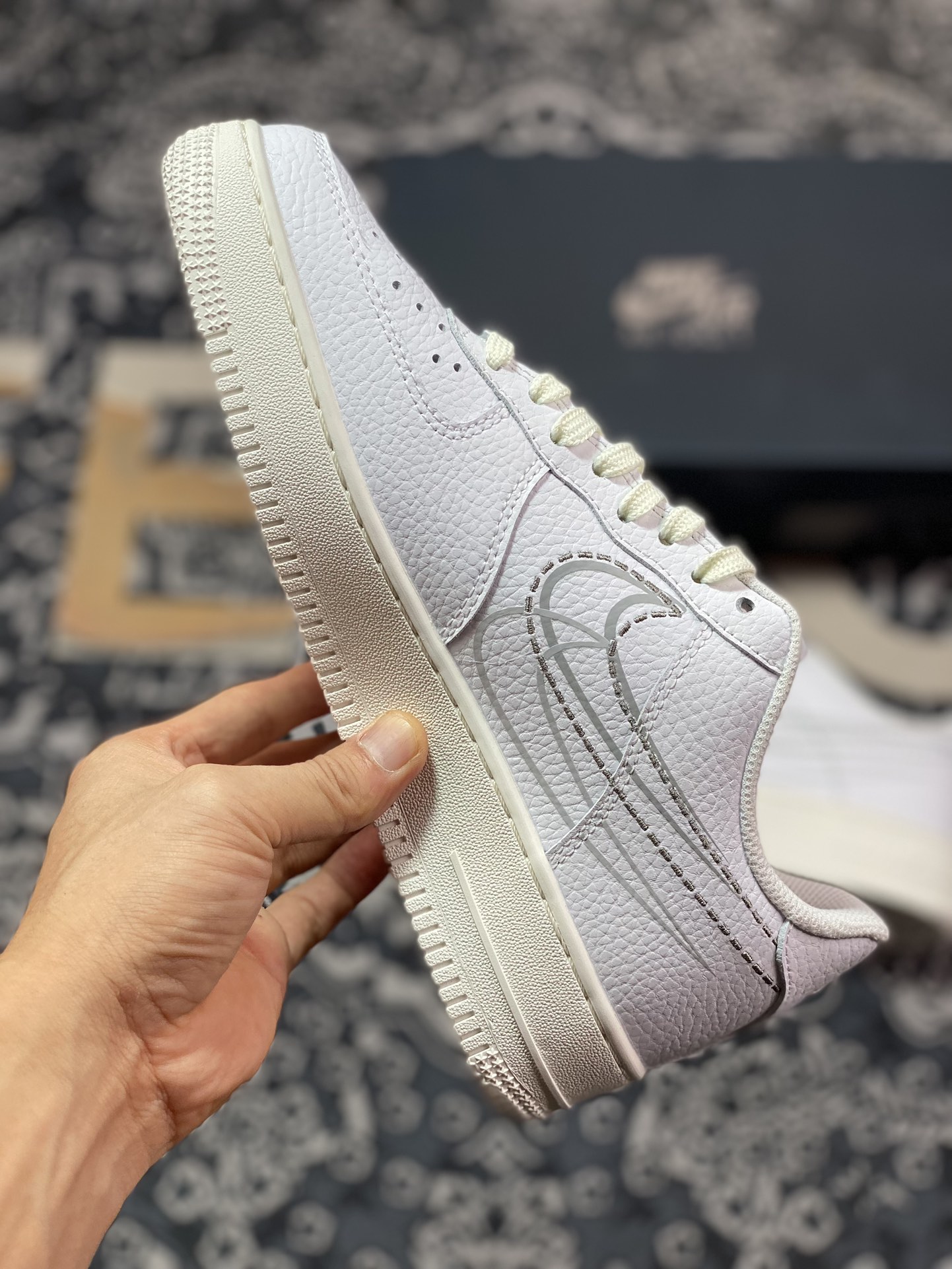 200 Nike Air Force 1'07 Low"Multi-Swoosh White/Sail"空军一号板鞋“皮革白灰电绣虚线钩子”FV0951-100