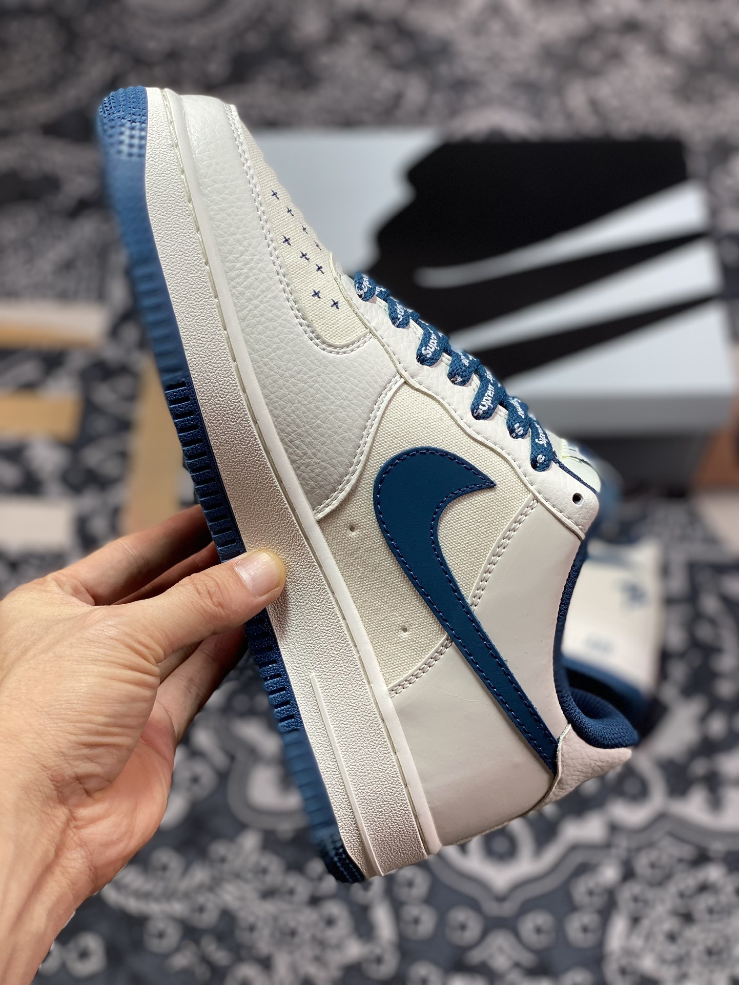 240 Nike Air Force 1 Low"Terror Squad"空军一号板鞋“拼接米白水墨蓝TS刺绣”PF9055-756