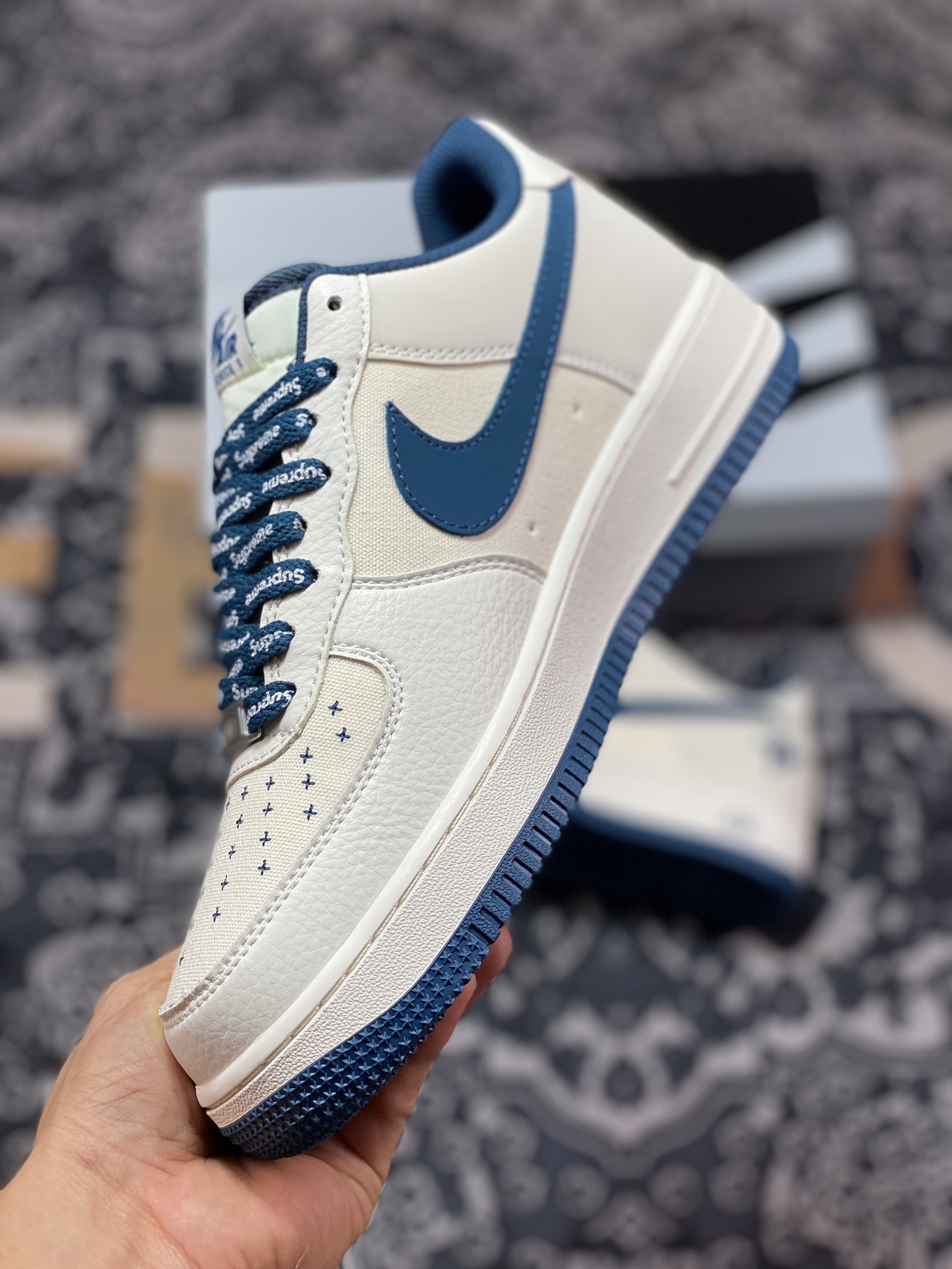 240 Nike Air Force 1 Low"Terror Squad"空军一号板鞋“拼接米白水墨蓝TS刺绣”PF9055-756