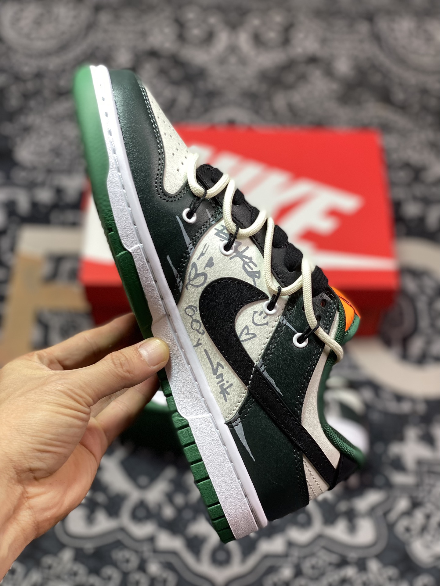 280 Nike  Dunk Low 熊猫恶作剧 滑行轨迹 裂痕板者 白绿黑 低帮休闲运动滑板鞋  DD1391-300