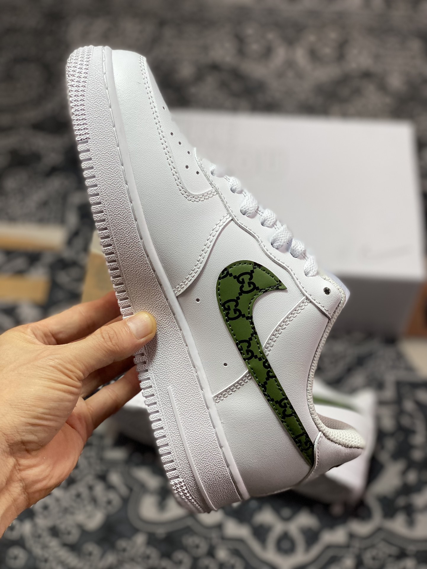 Nike Air Force 1 07 Low ”GUCCI” Air Force One series sneakers ”leather white dark green black GG” CW2288-111