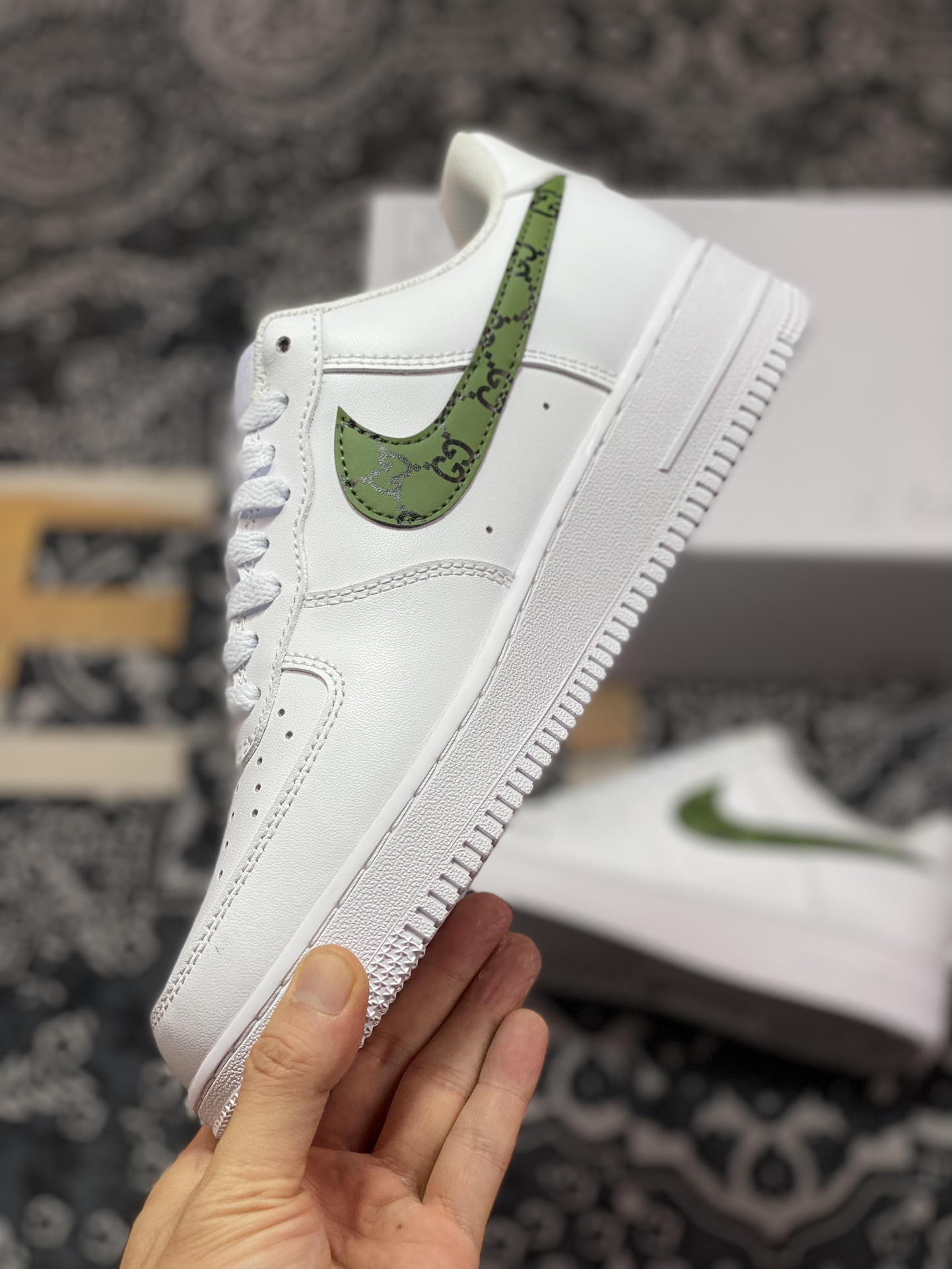 Nike Air Force 1 07 Low ”GUCCI” Air Force One series sneakers ”leather white dark green black GG” CW2288-111