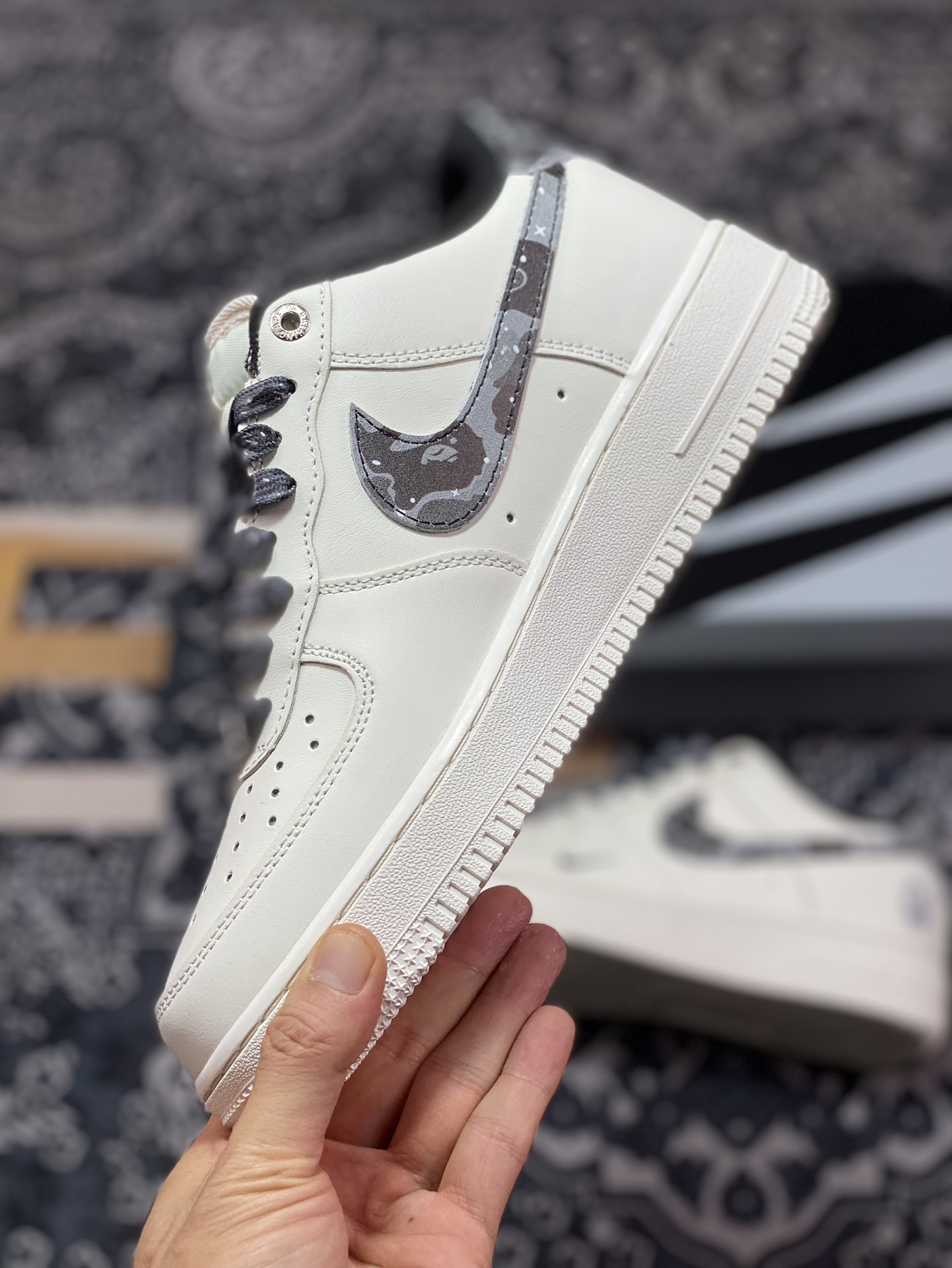 240 Nike Air Force 1 Sta Low"BeigeBlackGrey Camo"空军一号板鞋“米白黑深灰迷彩”PF9055-761