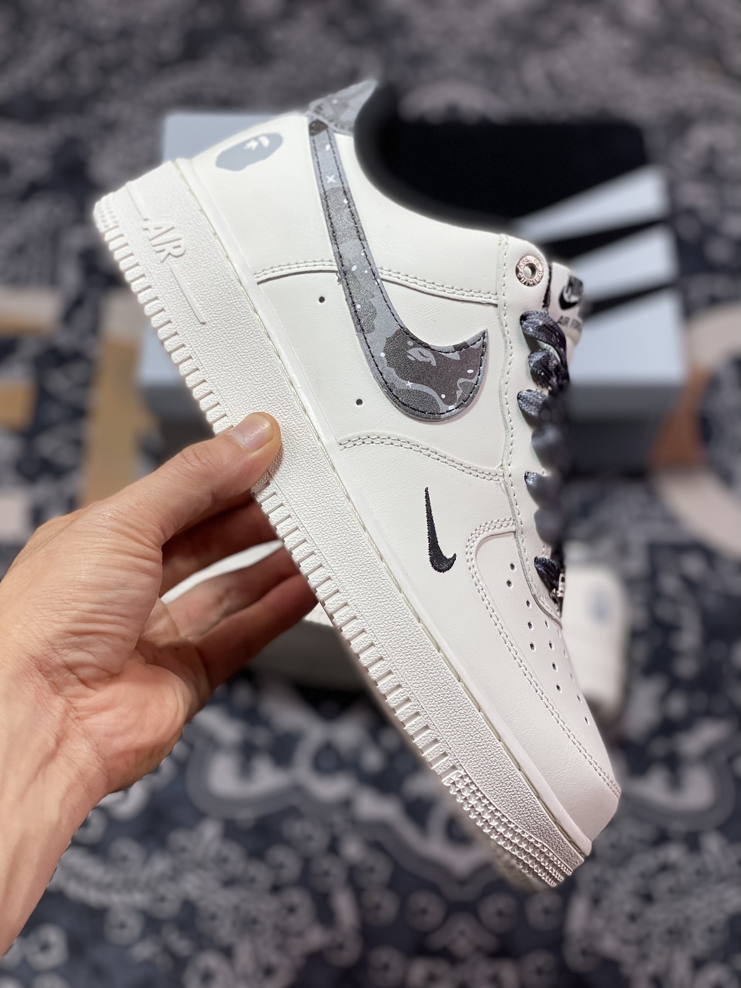 240 Nike Air Force 1 Sta Low"BeigeBlackGrey Camo"空军一号板鞋“米白黑深灰迷彩”PF9055-761