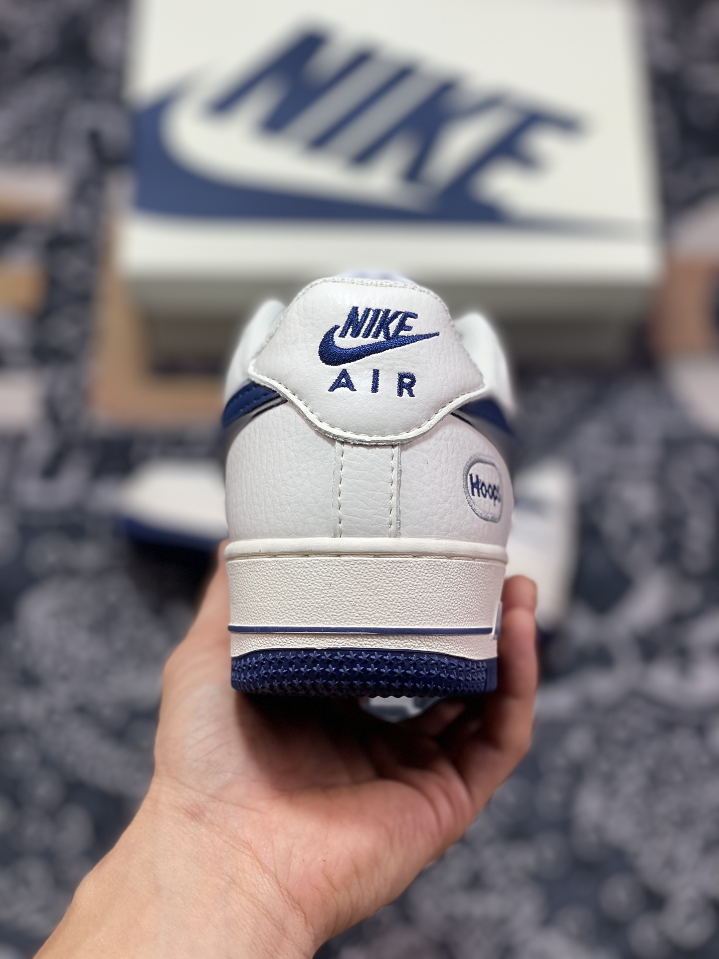 240 Nike Air Force 1'07 Low EMB"BeigeNavyHoopsMini Swoosh"空军一号低帮板鞋“米白海军蓝银Hoops刺绣小钩”HP2369-008