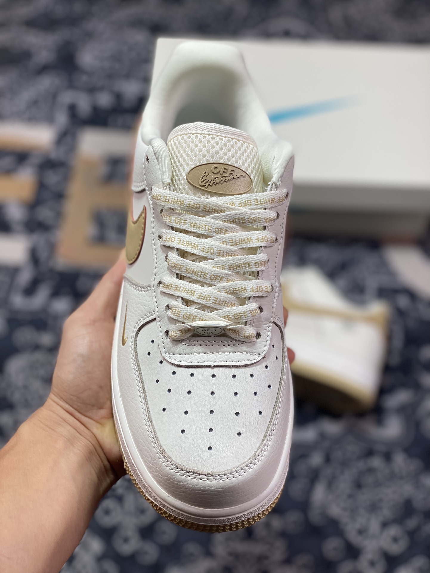 240 Off-White x Nike Air Force 1'07"BeigeBrown Mini Swoosh"空军一号板鞋“联名OW米白棕小钩”PF9055-772