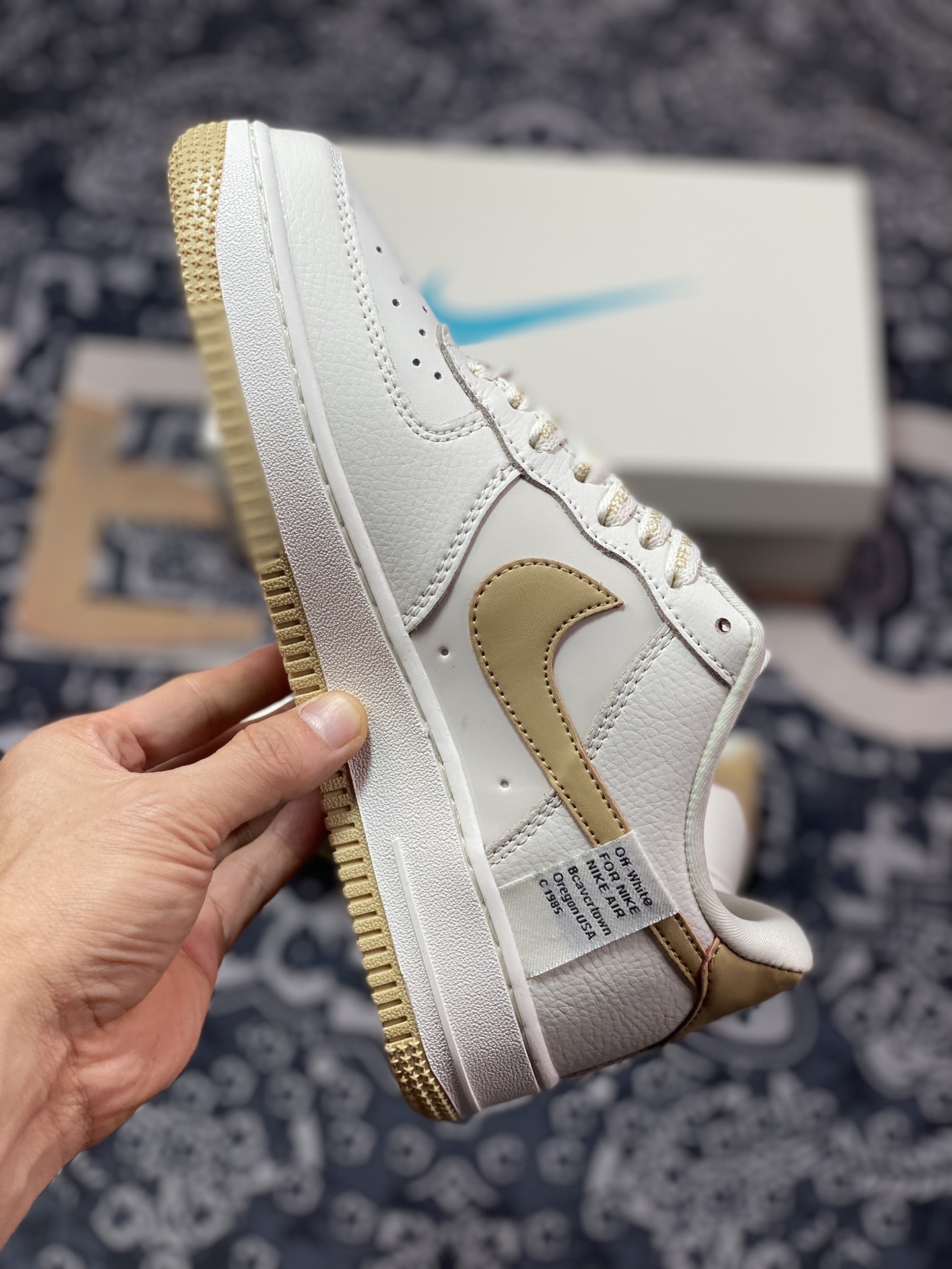 240 Off-White x Nike Air Force 1'07"BeigeBrown Mini Swoosh"空军一号板鞋“联名OW米白棕小钩”PF9055-772