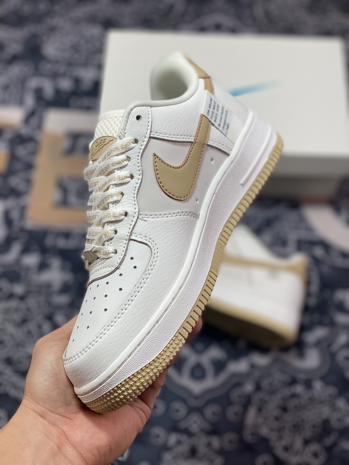 240 Off-White x Nike Air Force 1'07"BeigeBrown Mini Swoosh"空军一号板鞋“联名OW米白棕小钩”PF9055-772