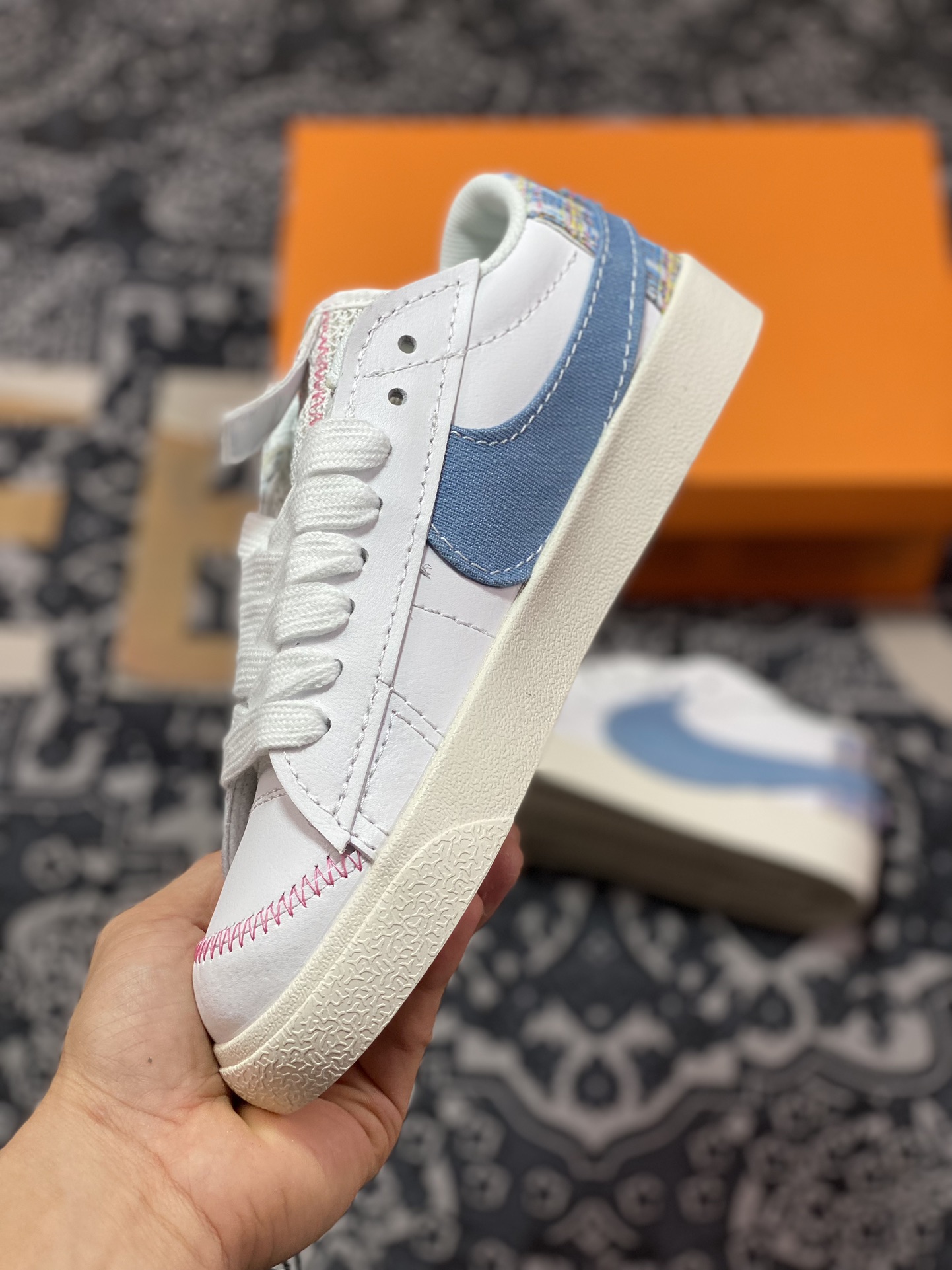 160 Nike  Blazer Low'77 Jumbo 白蓝牛仔丹宁板鞋 FJ7741-141