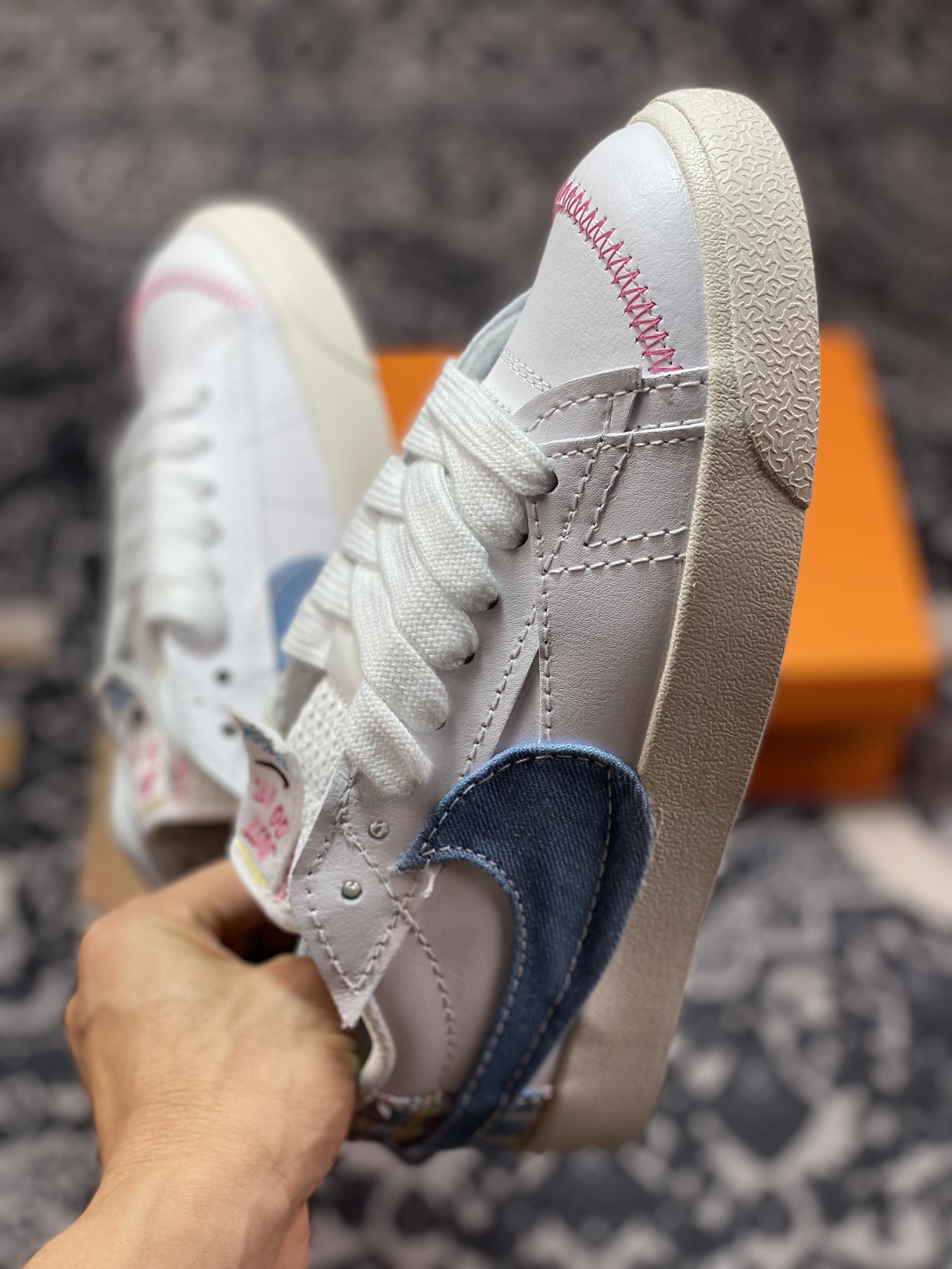 160 Nike  Blazer Low'77 Jumbo 白蓝牛仔丹宁板鞋 FJ7741-141