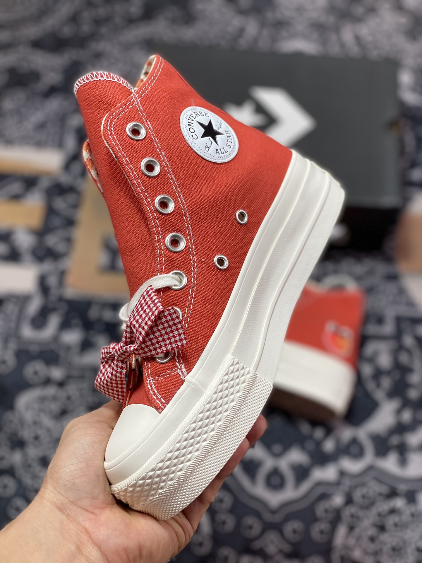 130  Converse Chuck All Star 蝴蝶结 落日橘红色桃子柠檬刺绣