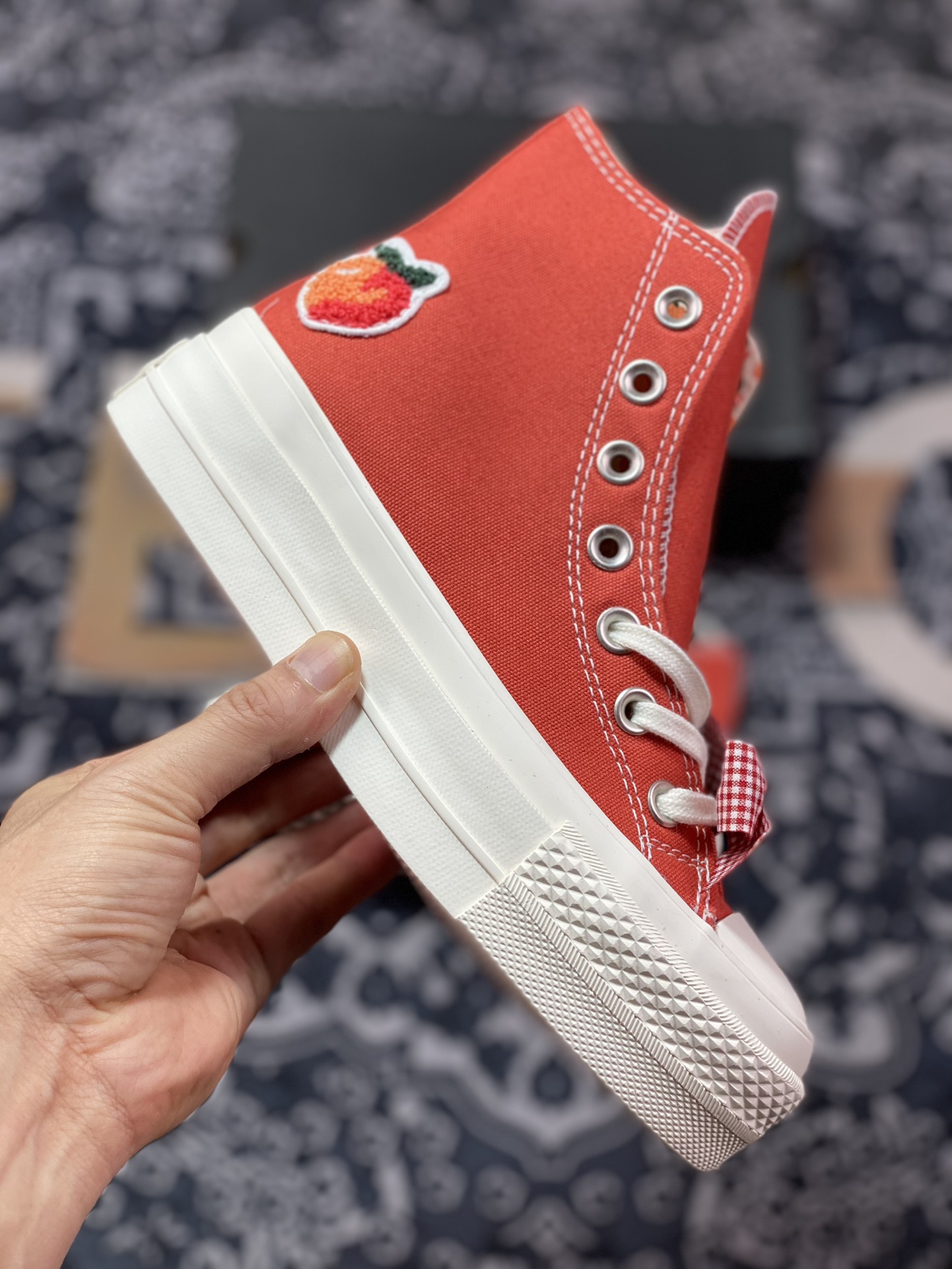 130  Converse Chuck All Star 蝴蝶结 落日橘红色桃子柠檬刺绣