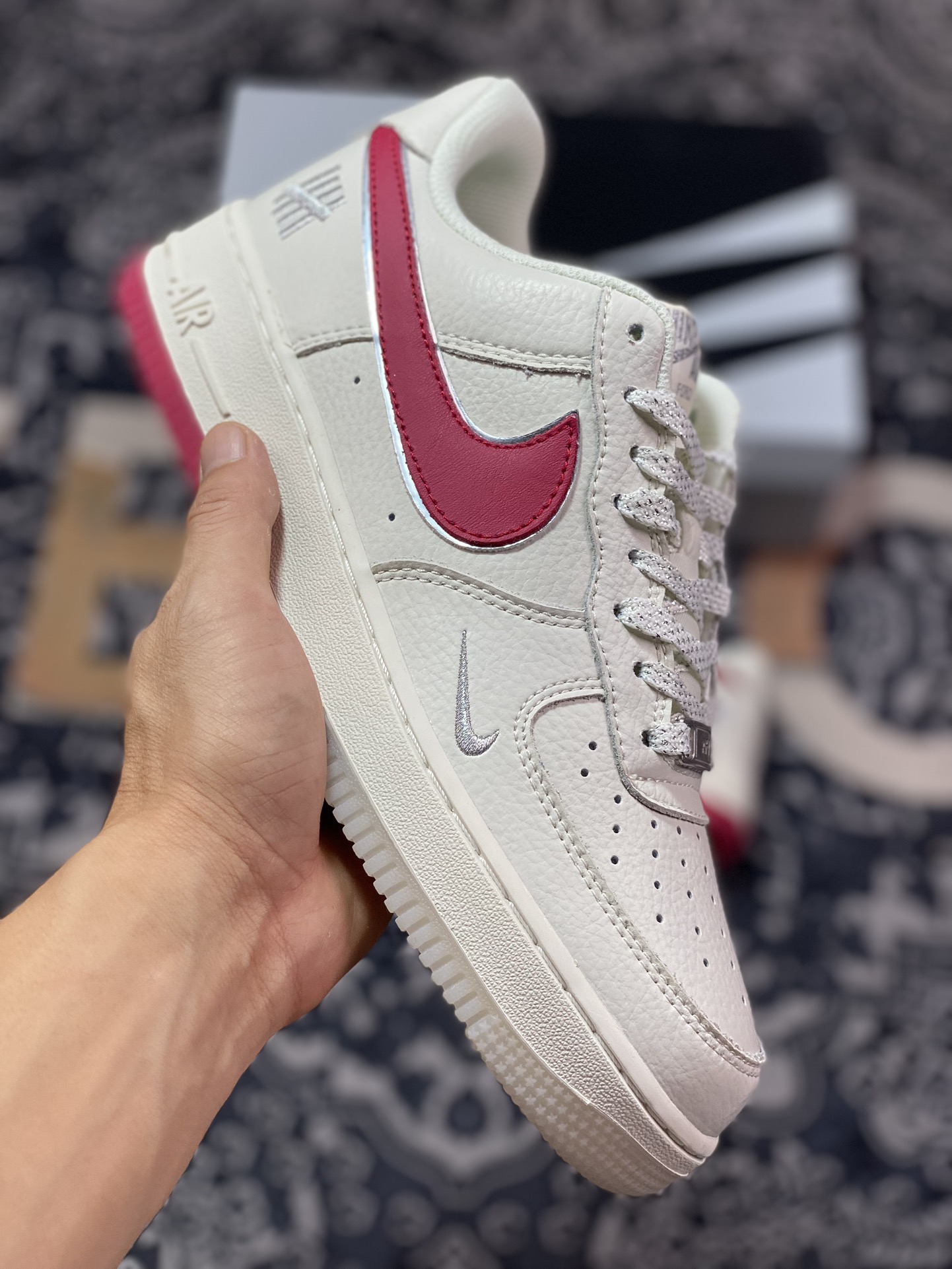 200 UNDEFEATED x Nike Air Force 1′07 Low”Beige/Red/Sliver 3M”空军一号板鞋“米白红银车线五杠印花”BS9055-732