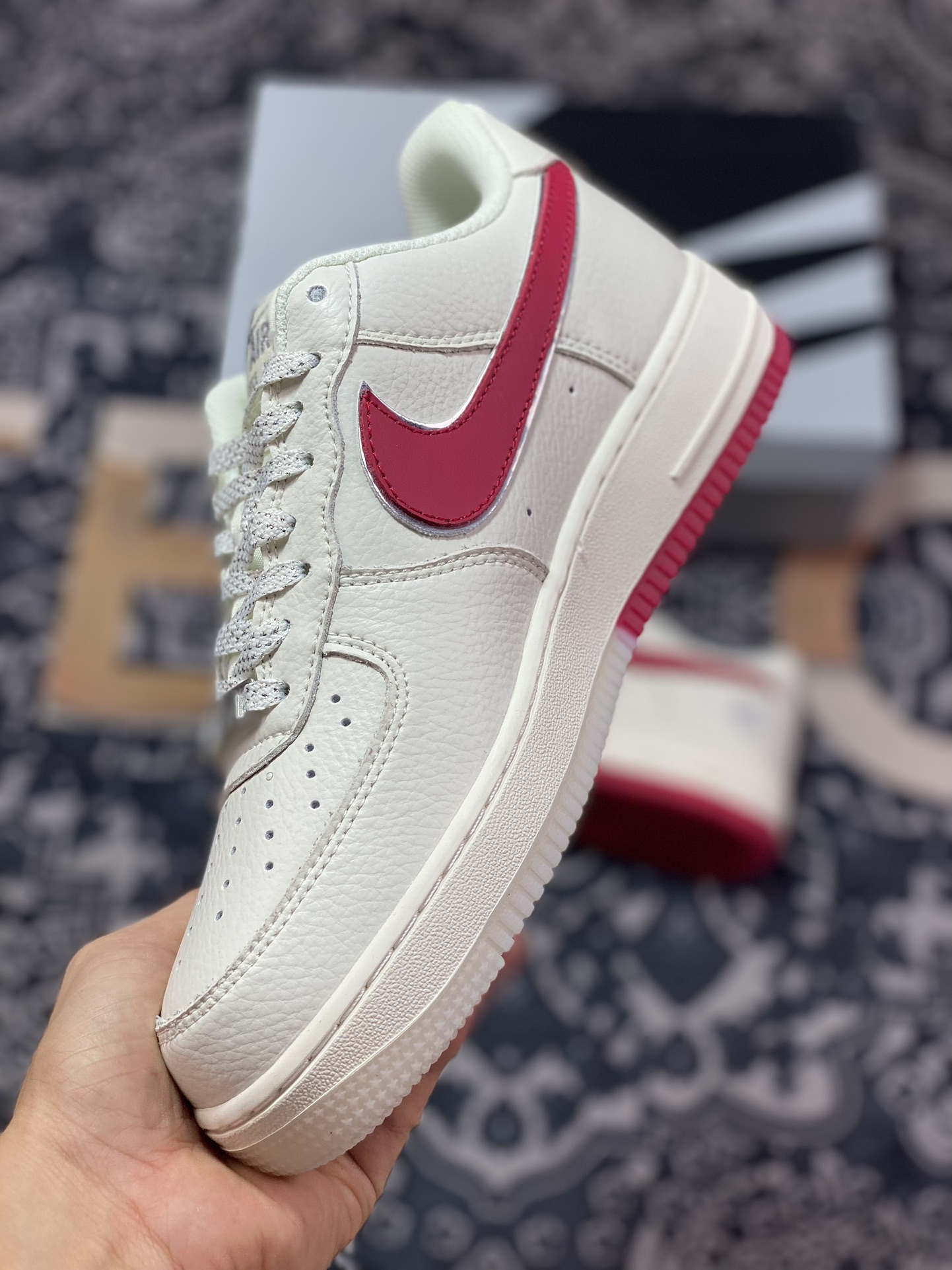 200 UNDEFEATED x Nike Air Force 1′07 Low"Beige/Red/Sliver 3M"空军一号板鞋“米白红银车线五杠印花”BS9055-732