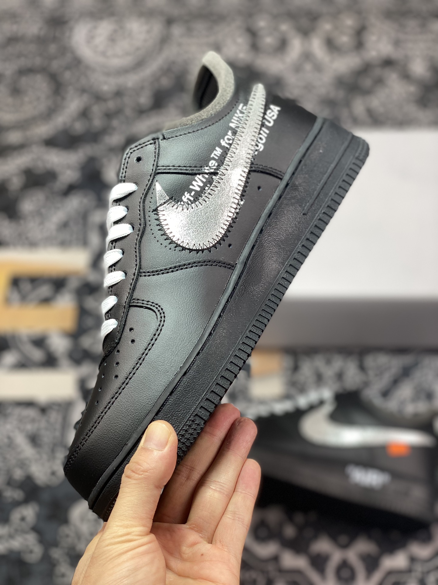 220 Off-White x Nike Air Force 1'07 Low"Black/Metallic Silver"空军一号板鞋“OW全黑橘银钩”AV5210-001