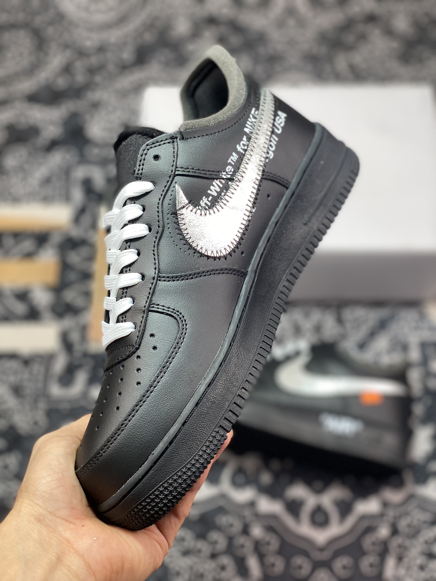 220 Off-White x Nike Air Force 1'07 Low"Black/Metallic Silver"空军一号板鞋“OW全黑橘银钩”AV5210-001