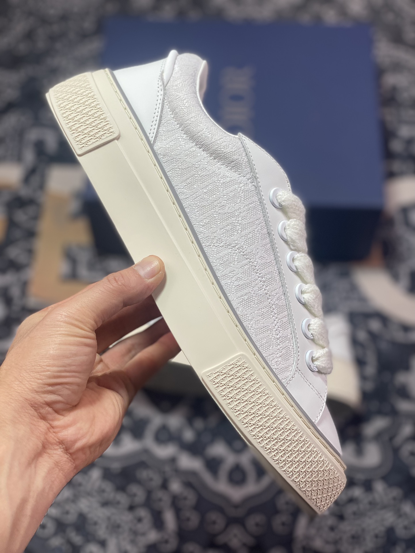 Dior x Denim Tears 23ss 联名合作款B33系列 海军蓝色马海毛宽鞋带和哑光同色调饰面黄铜孔眼