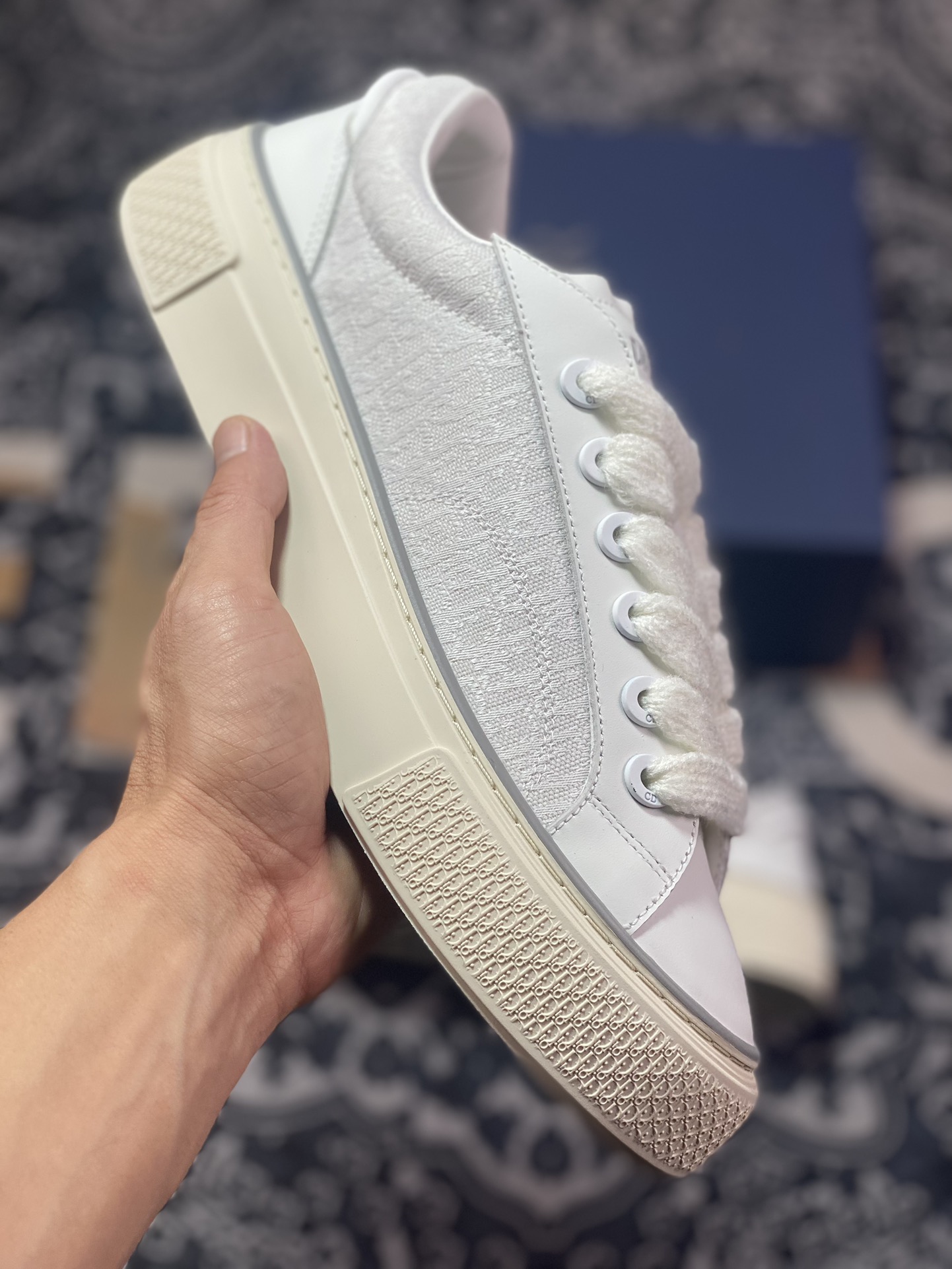Dior x Denim Tears 23ss 联名合作款B33系列 海军蓝色马海毛宽鞋带和哑光同色调饰面黄铜孔眼