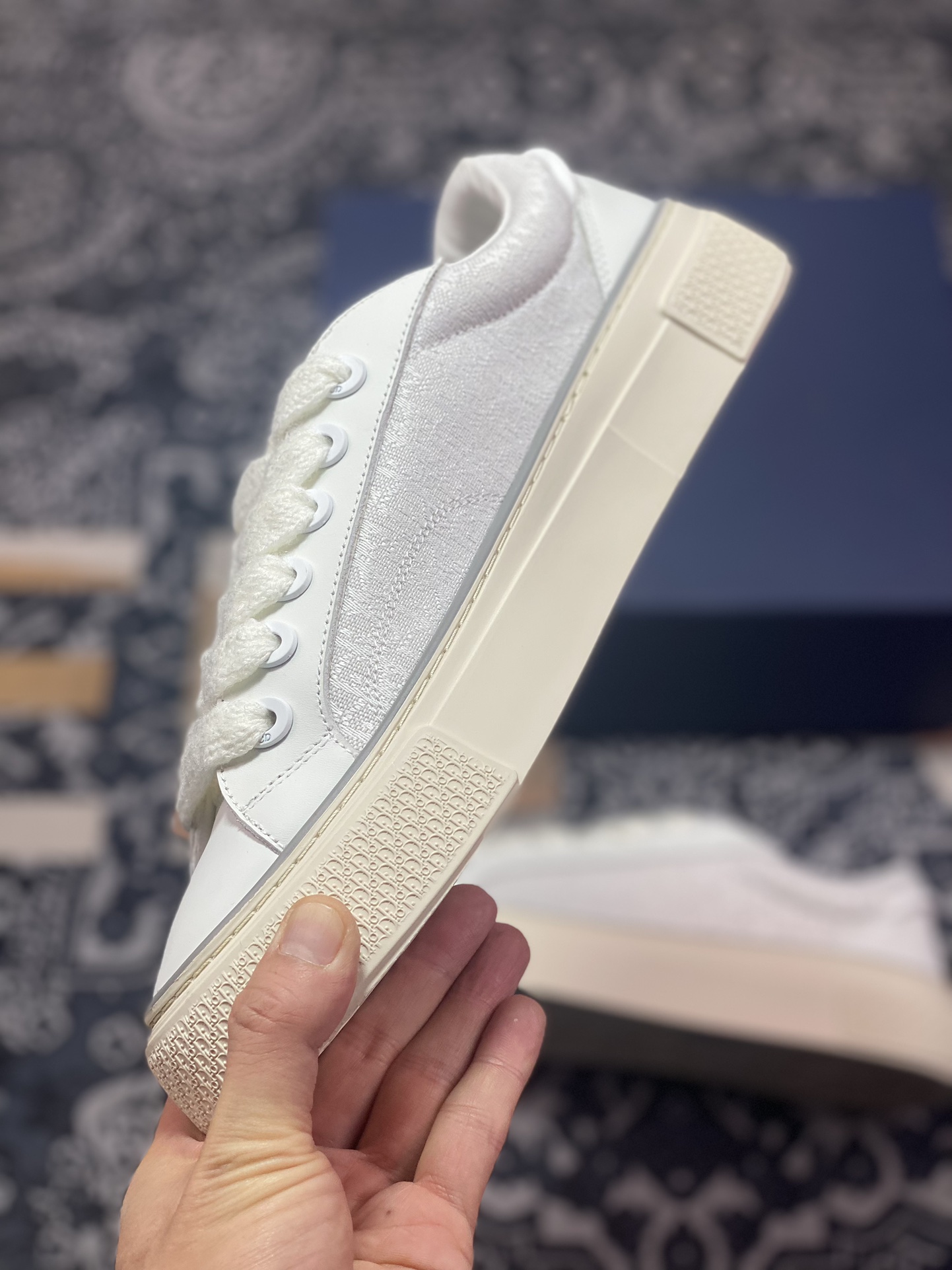 Dior x Denim Tears 23ss 联名合作款B33系列 海军蓝色马海毛宽鞋带和哑光同色调饰面黄铜孔眼