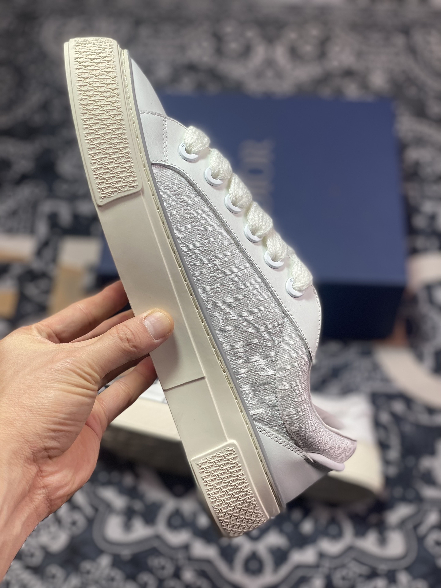 Dior x Denim Tears 23ss 联名合作款B33系列 海军蓝色马海毛宽鞋带和哑光同色调饰面黄铜孔眼