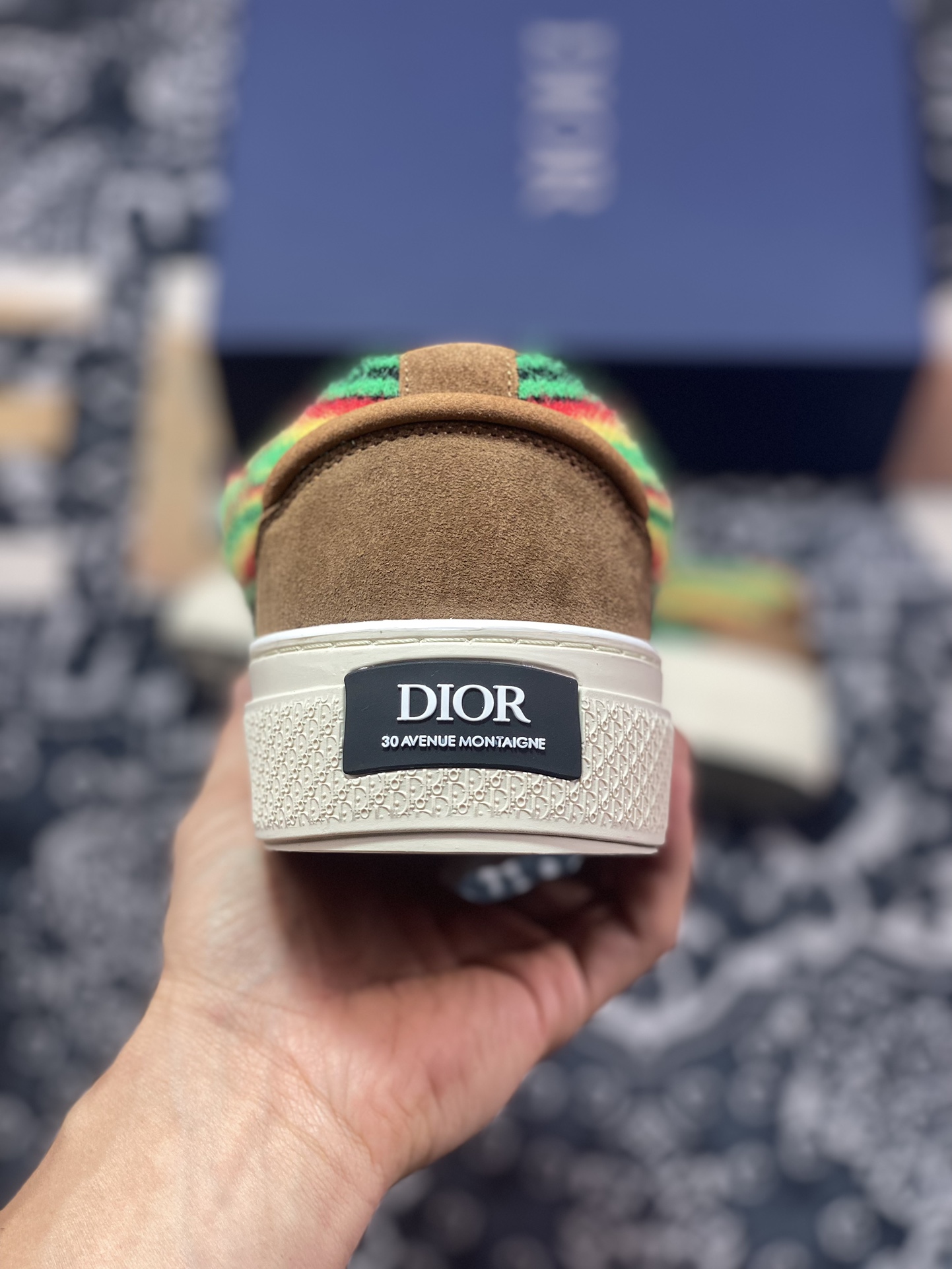 优选 Dior x Denim Tears 23ss 联名合作款B33系列 圆头休闲板鞋 搭配米白色马海毛宽鞋带