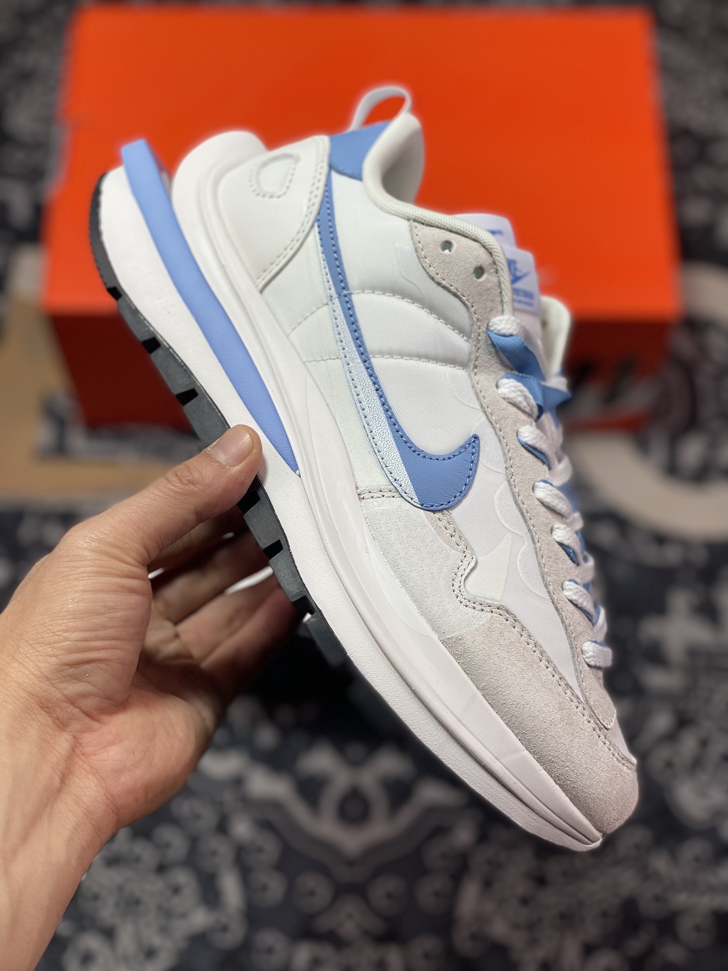 280 Sacai x Nike VaporWaffle 3.0"Beige/University Blue"系列慢跑鞋“厚布米白大学蓝重叠双钩子”DD1875-112