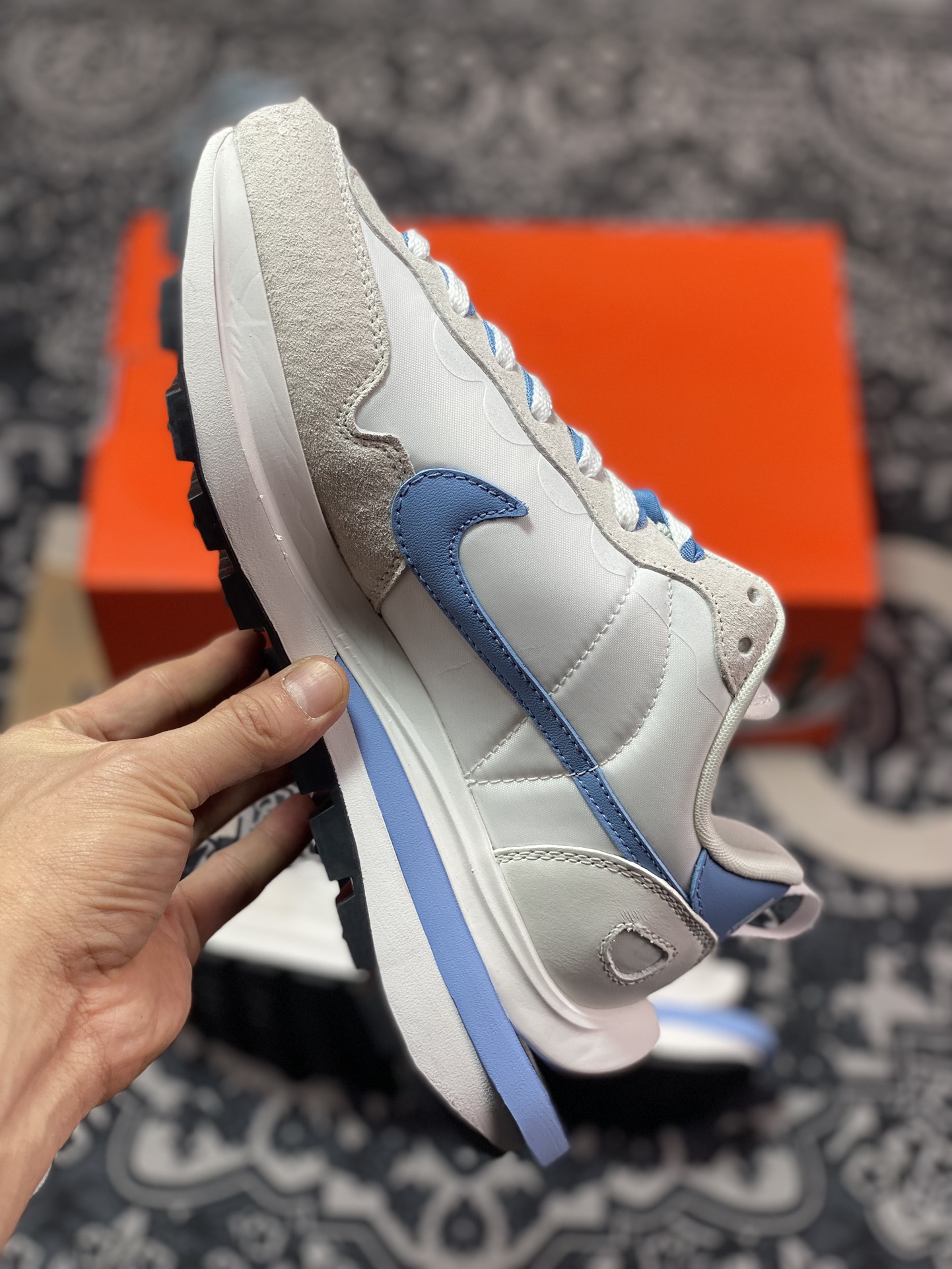 280 Sacai x Nike VaporWaffle 3.0"Beige/University Blue"系列慢跑鞋“厚布米白大学蓝重叠双钩子”DD1875-112