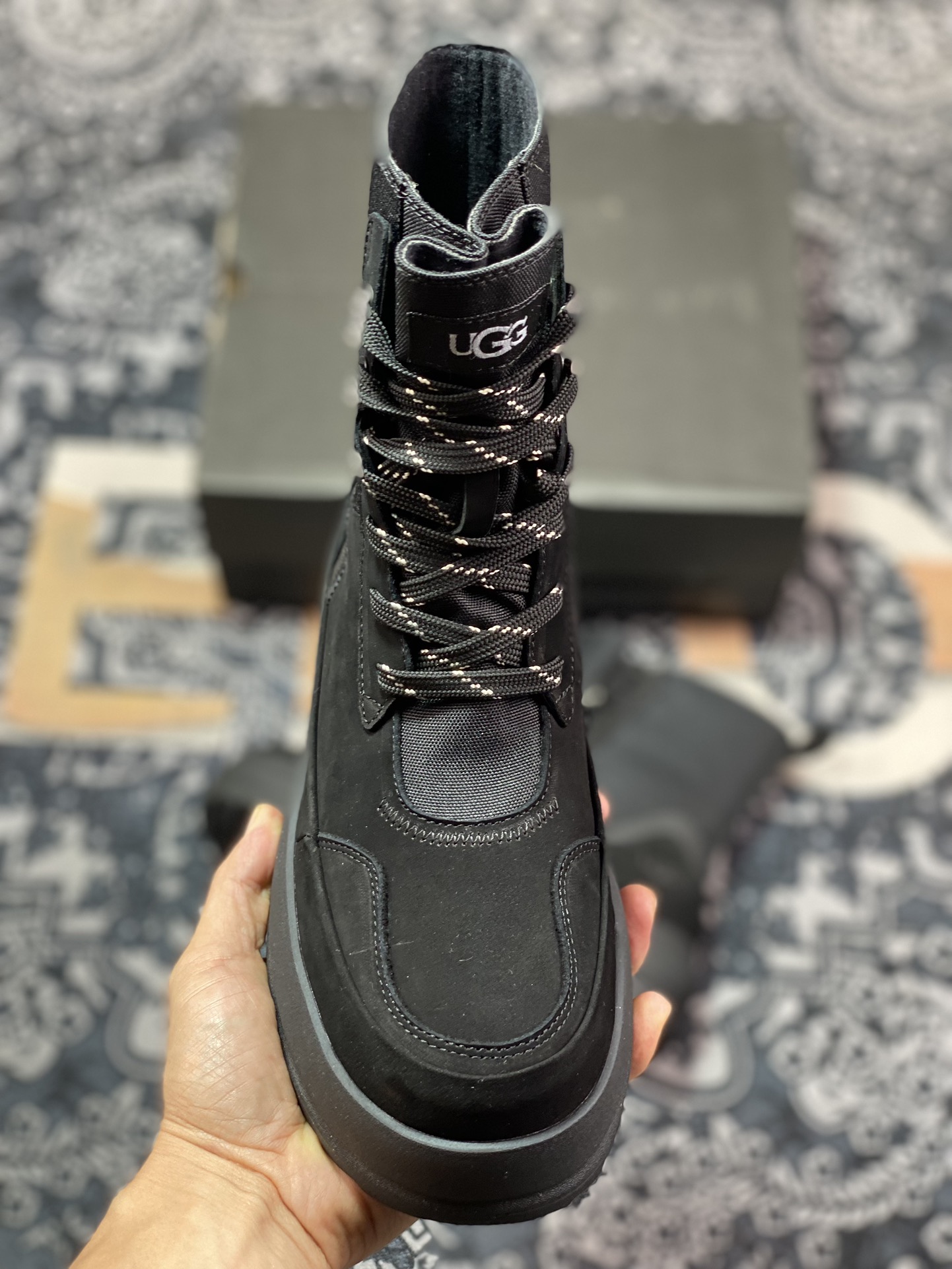 UGG Lug Lace-Up Platform Boots Luger series high-top hunter style plus velvet Martin boots ”suede all black plus velvet” 1143833-BLK