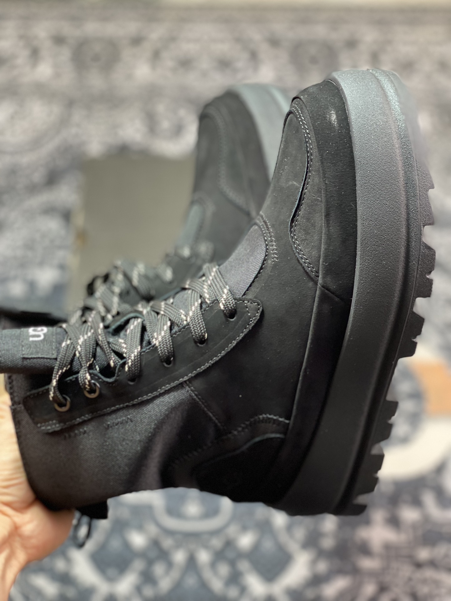 UGG Lug Lace-Up Platform Boots Luger series high-top hunter style plus velvet Martin boots ”suede all black plus velvet” 1143833-BLK