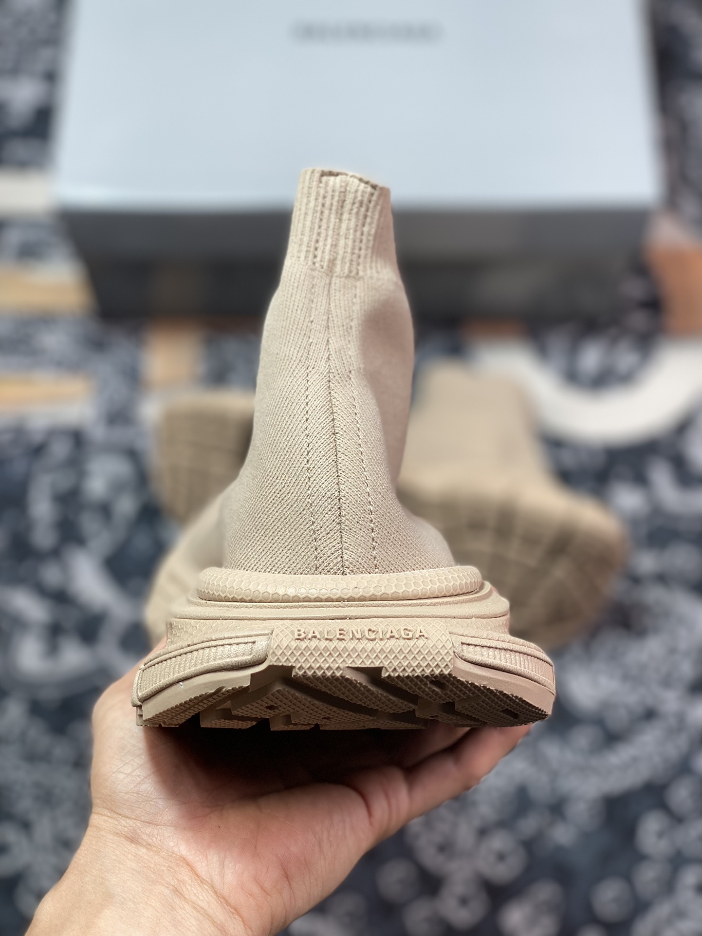 BALENCIAGA 3XL Sock Knit Sneaker 3XL knitting series mid-top sports shoes ”knitted beige brown and white LOGO” 758483 W2DG1 2910