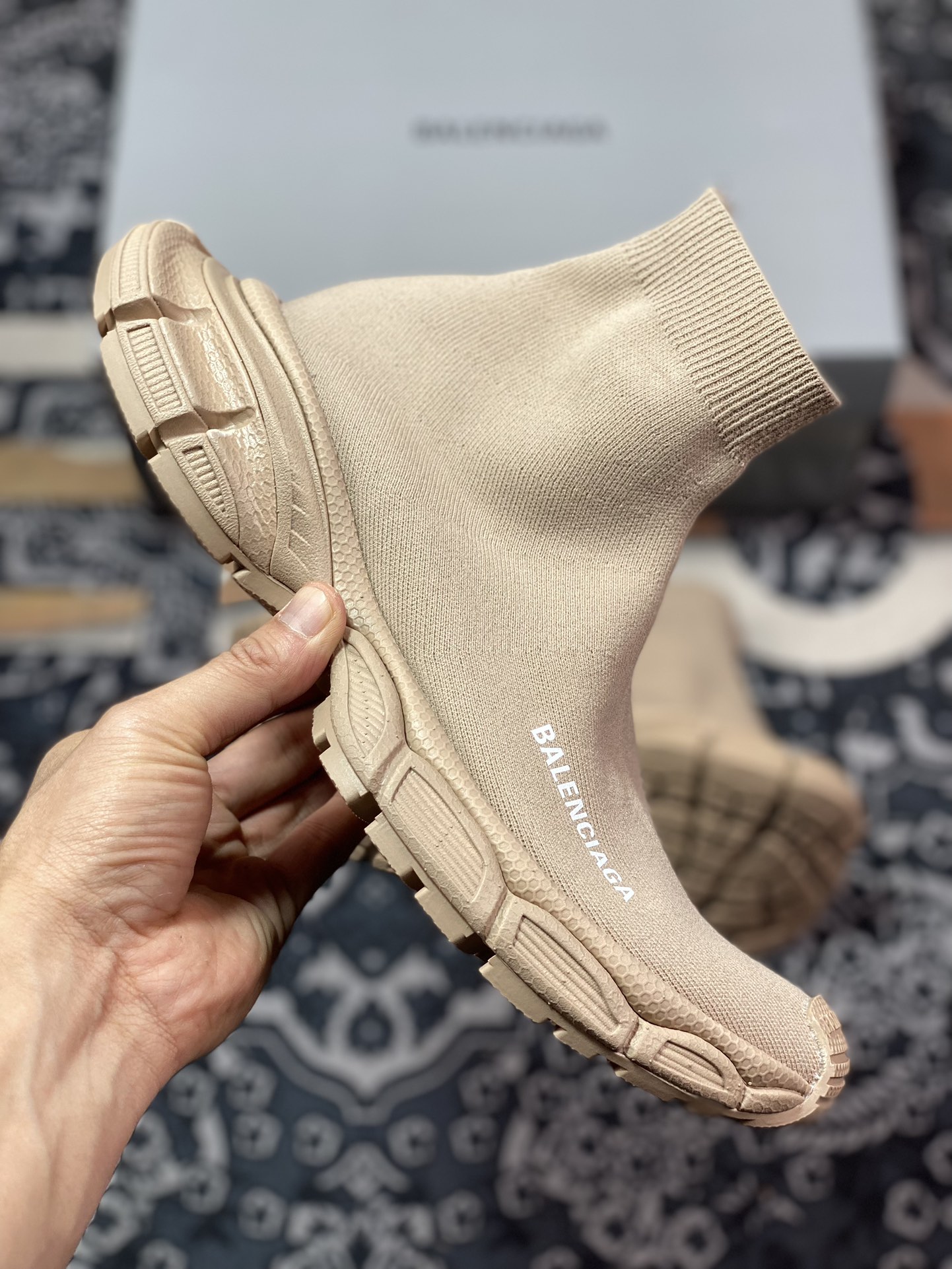 BALENCIAGA 3XL Sock Knit Sneaker 3XL knitting series mid-top sports shoes ”knitted beige brown and white LOGO” 758483 W2DG1 2910