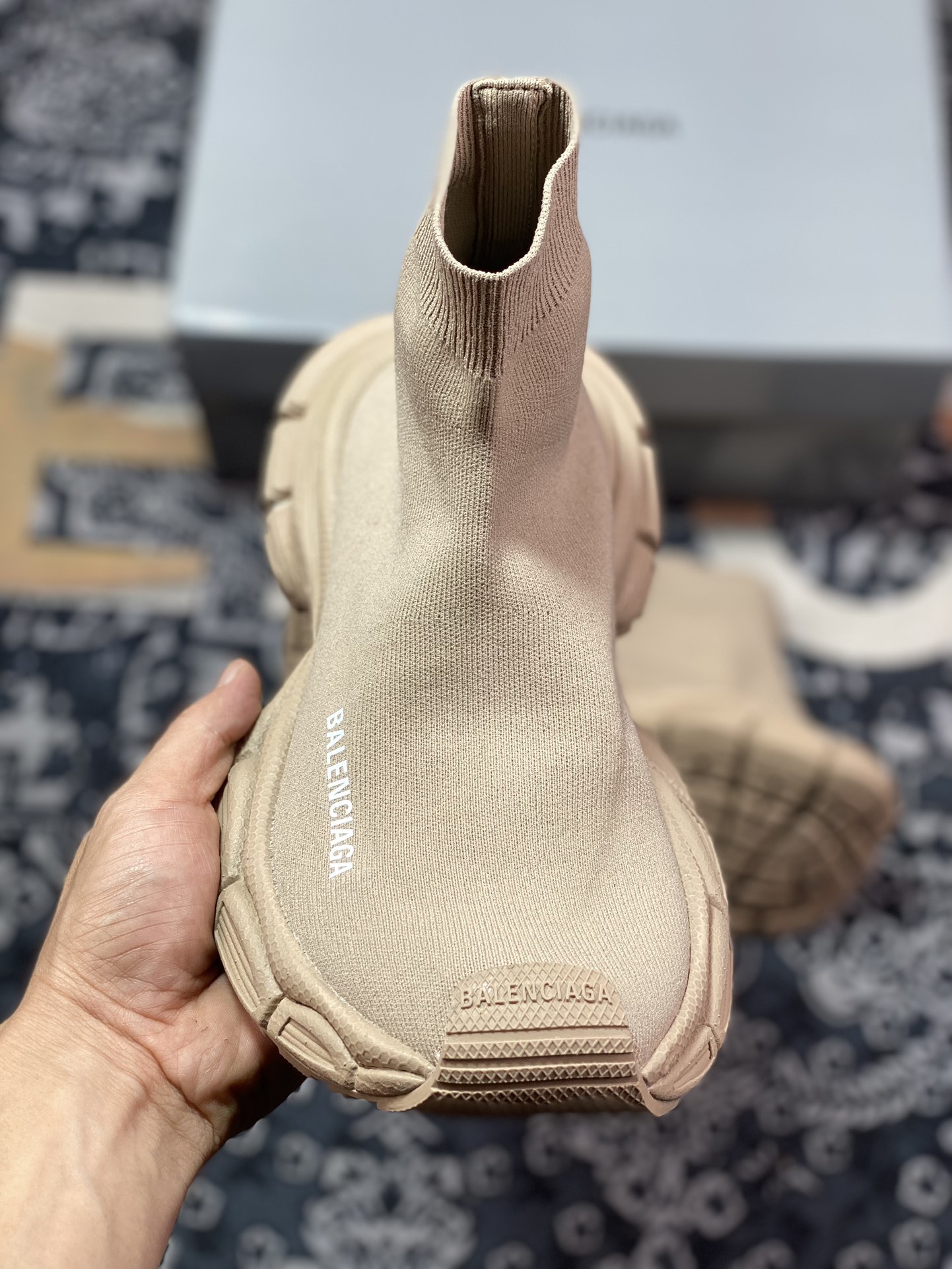 BALENCIAGA 3XL Sock Knit Sneaker 3XL knitting series mid-top sports shoes ”knitted beige brown and white LOGO” 758483 W2DG1 2910