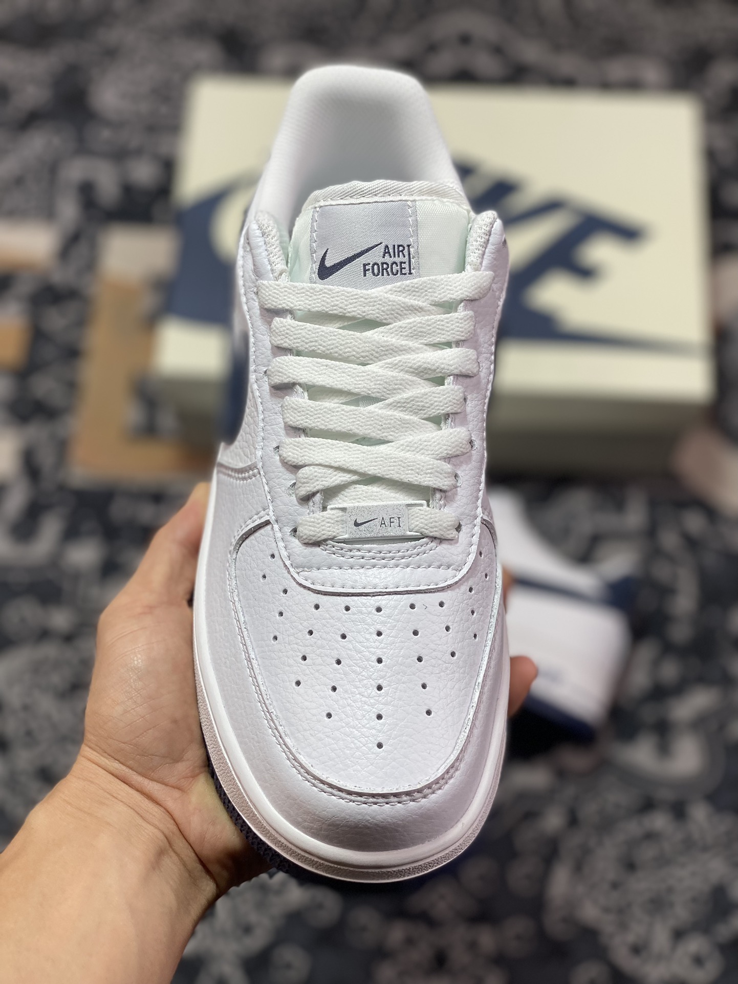 Nike Air Force 1 Low ”White/Navy” Air Force One classic low-top versatile casual sports sneakers ”leather white navy blue suede hook” CN2873-107