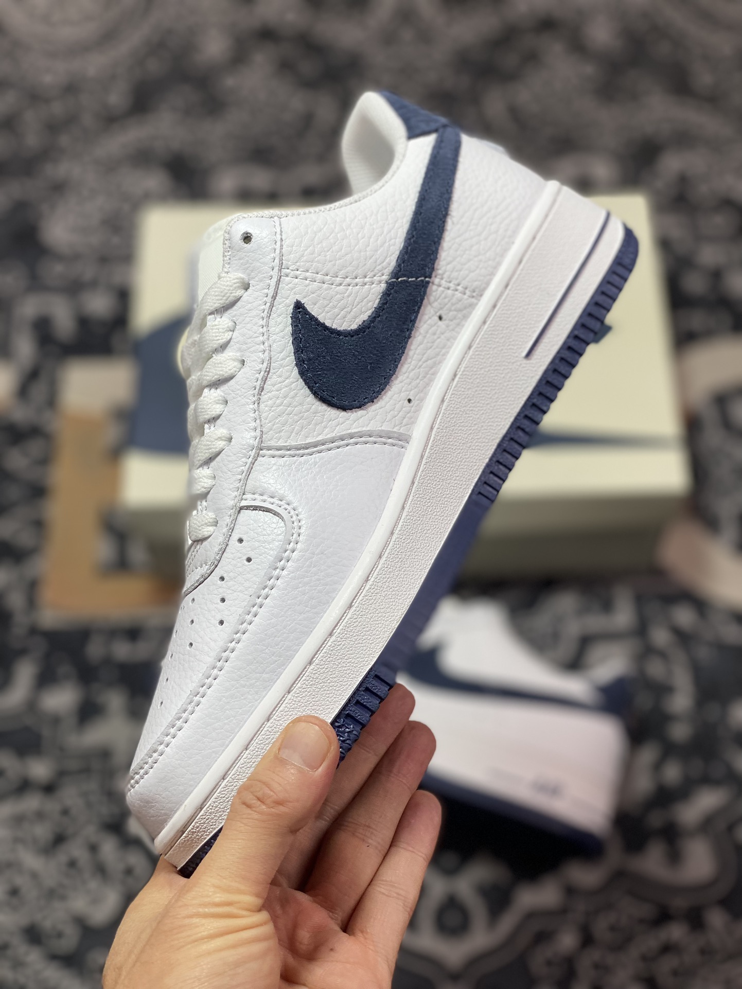 Nike Air Force 1 Low ”White/Navy” Air Force One classic low-top versatile casual sports sneakers ”leather white navy blue suede hook” CN2873-107