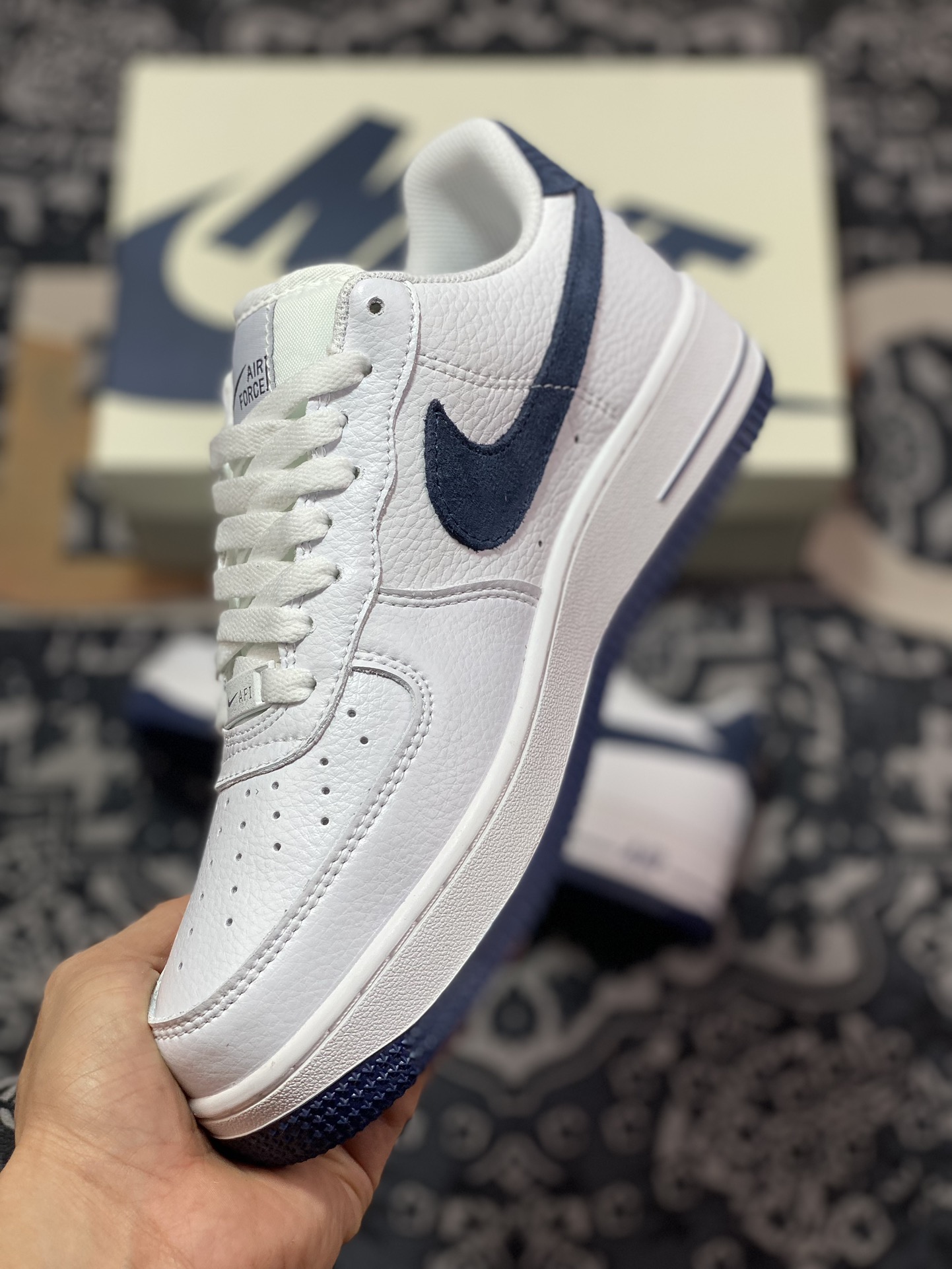 Nike Air Force 1 Low ”White/Navy” Air Force One classic low-top versatile casual sports sneakers ”leather white navy blue suede hook” CN2873-107