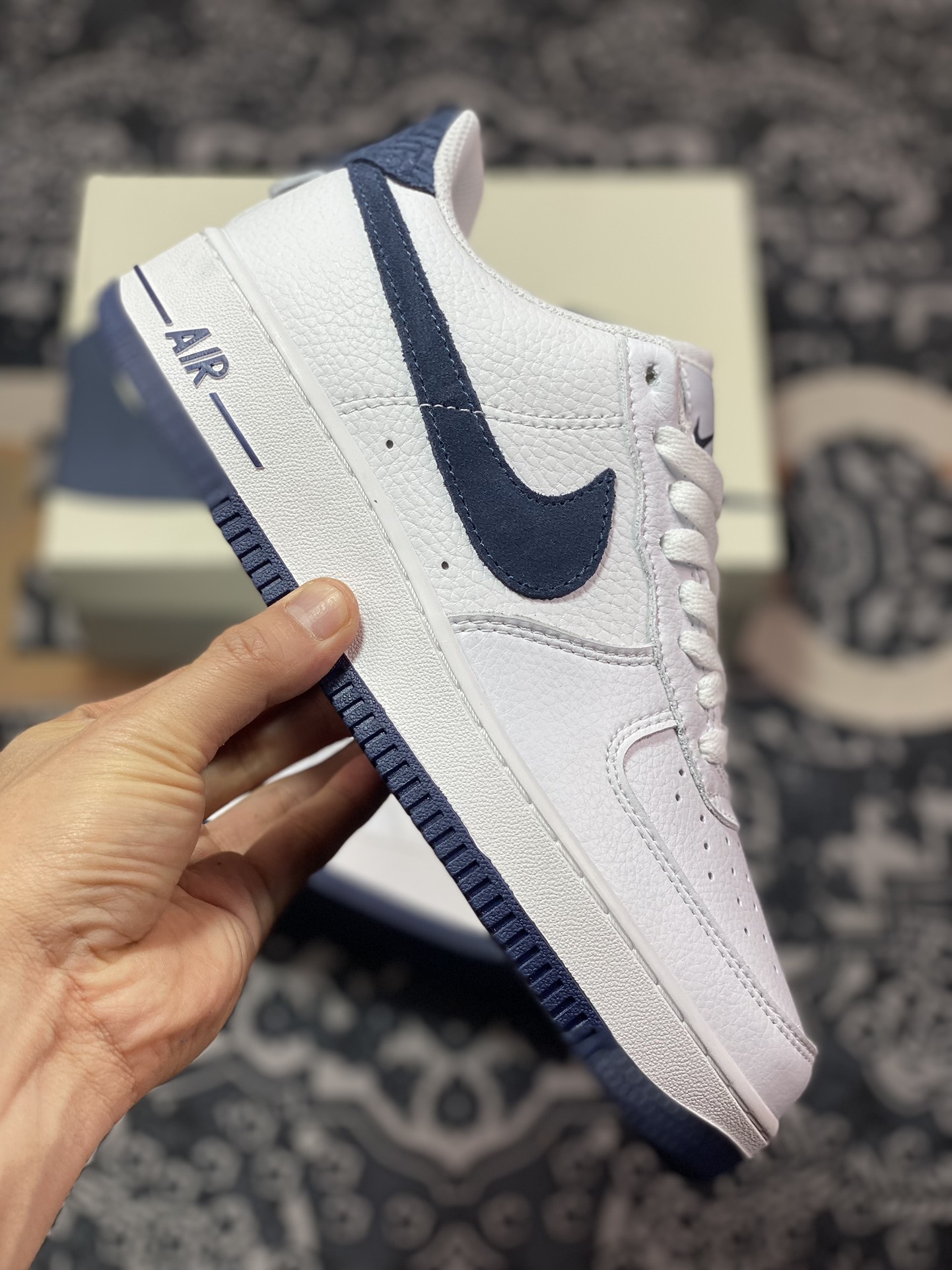 Nike Air Force 1 Low ”White/Navy” Air Force One classic low-top versatile casual sports sneakers ”leather white navy blue suede hook” CN2873-107