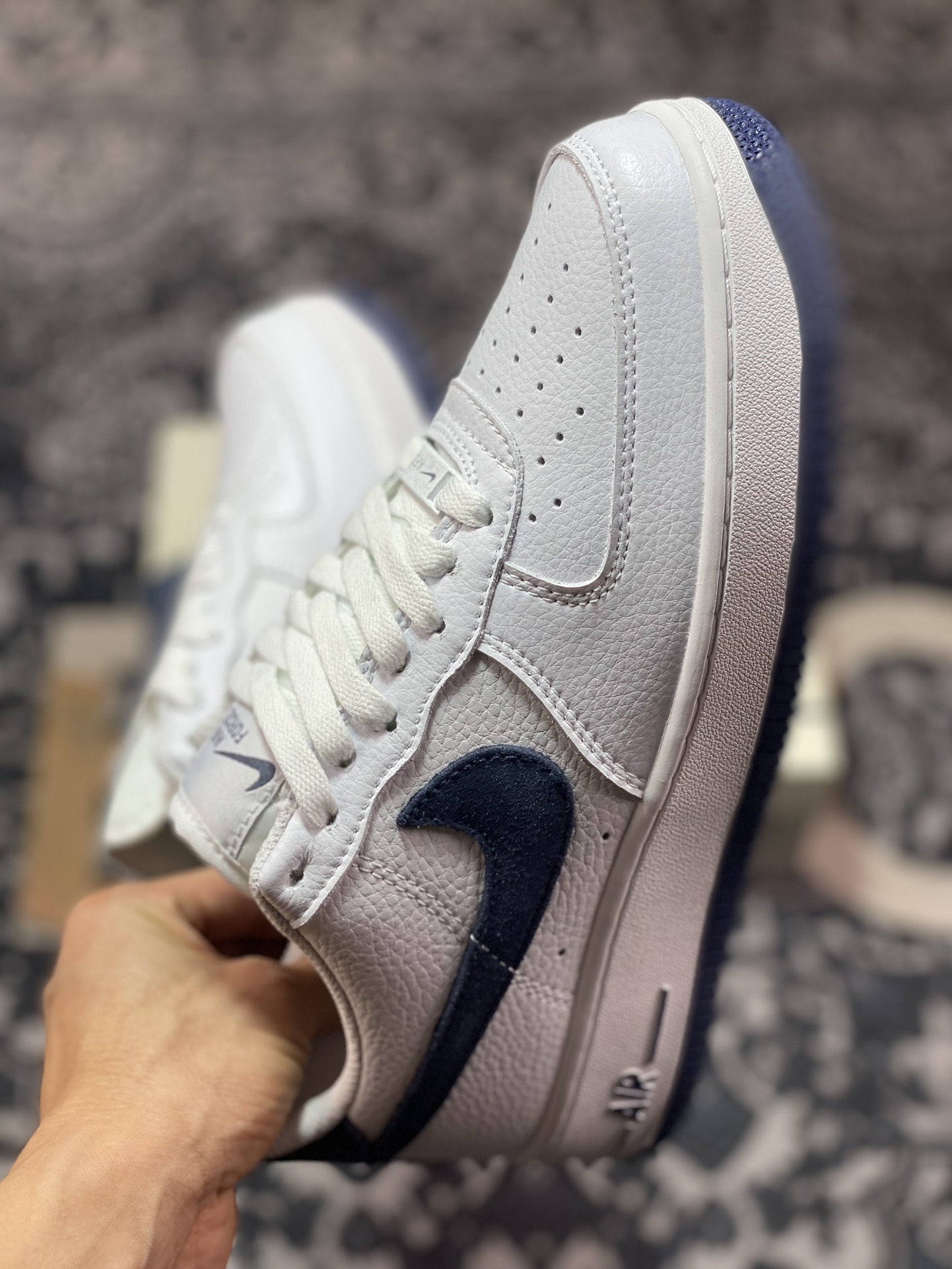 Nike Air Force 1 Low ”White/Navy” Air Force One classic low-top versatile casual sports sneakers ”leather white navy blue suede hook” CN2873-107