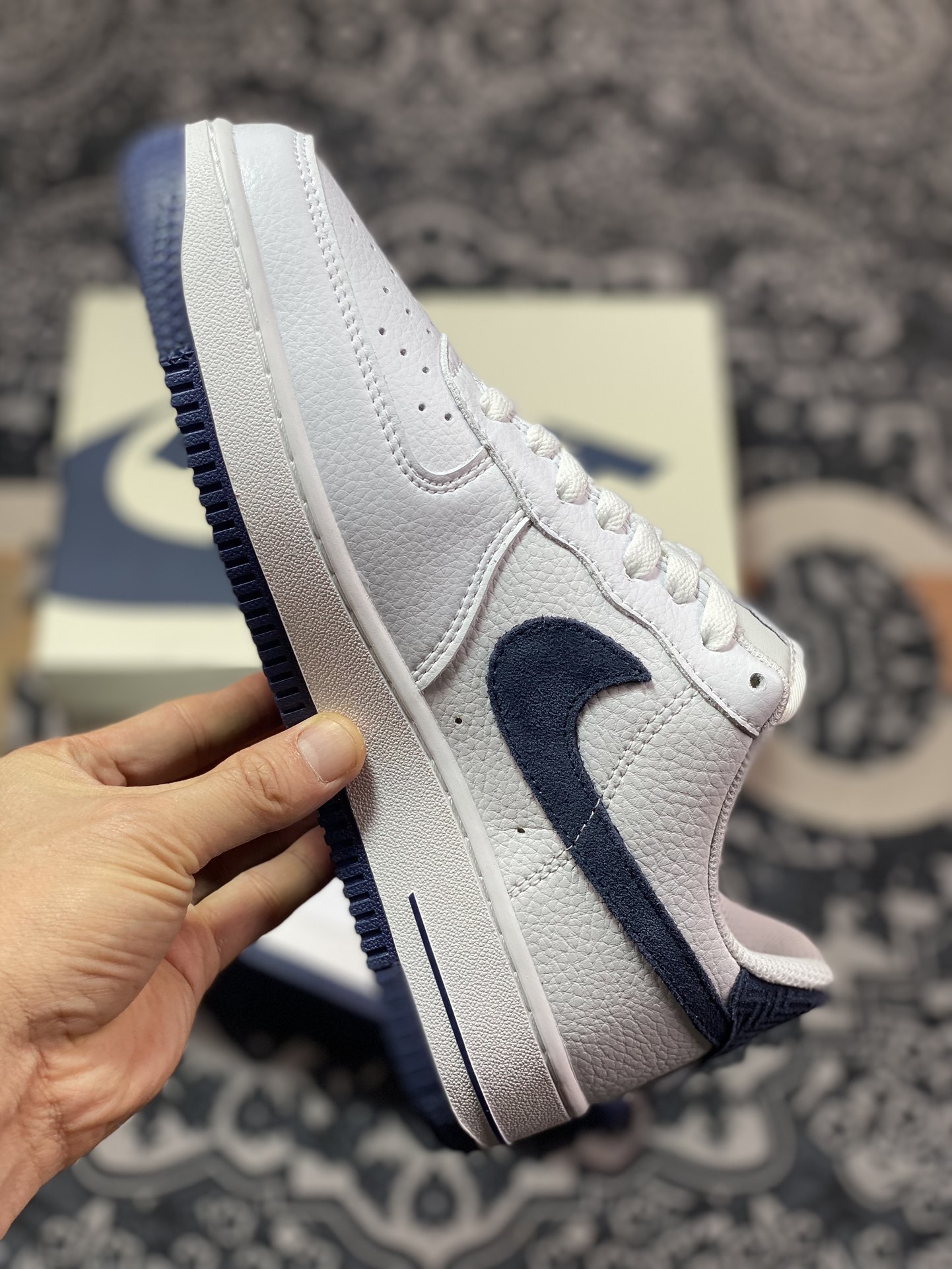 Nike Air Force 1 Low ”White/Navy” Air Force One classic low-top versatile casual sports sneakers ”leather white navy blue suede hook” CN2873-107