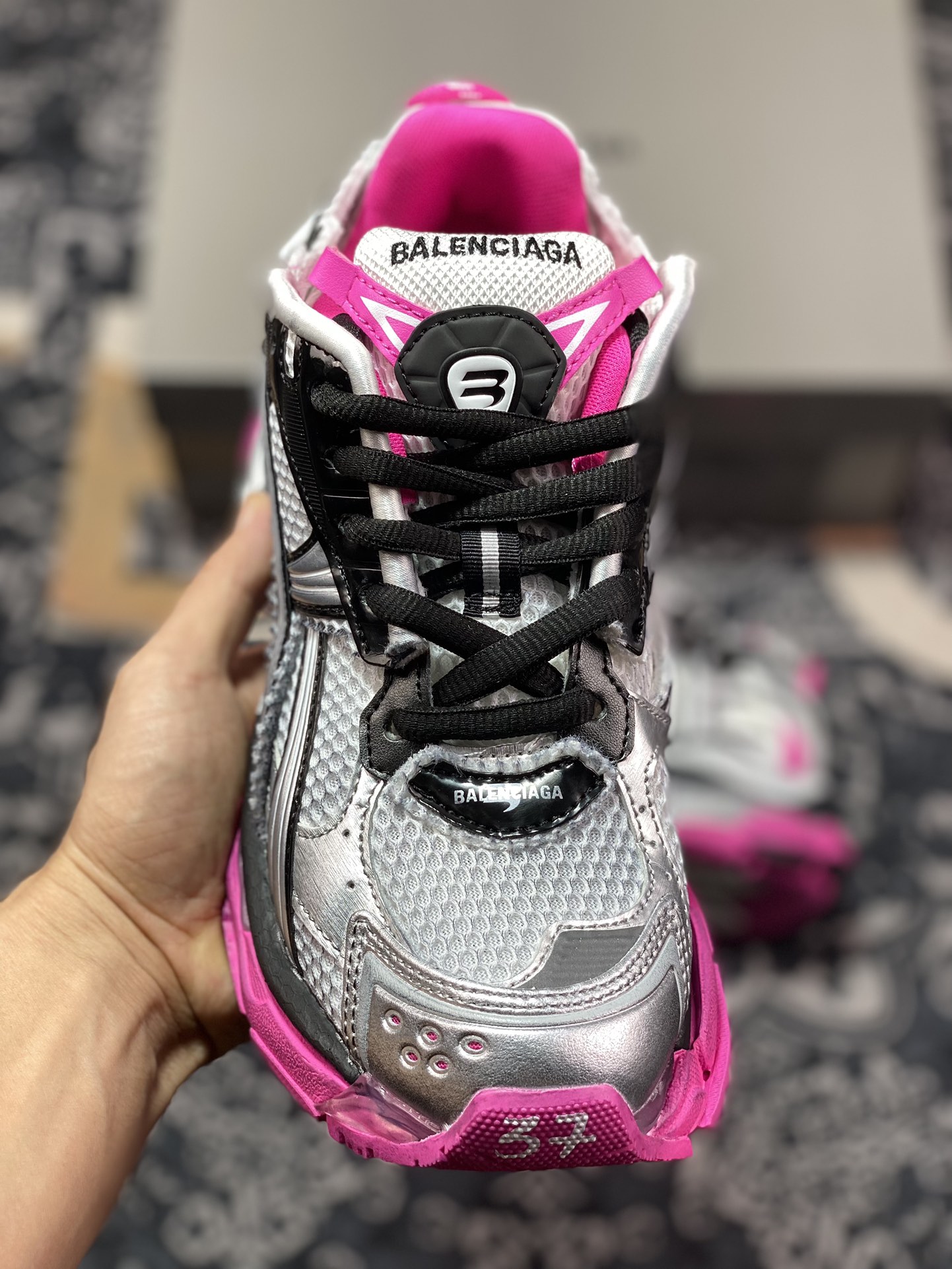 BALENCIAGA Runner Sneaker”Silver/Black/Pink”2.0 jogging running shoes ”2.0 deconstruction destruction metal silver white black pink” 772767 W3RBW 9155