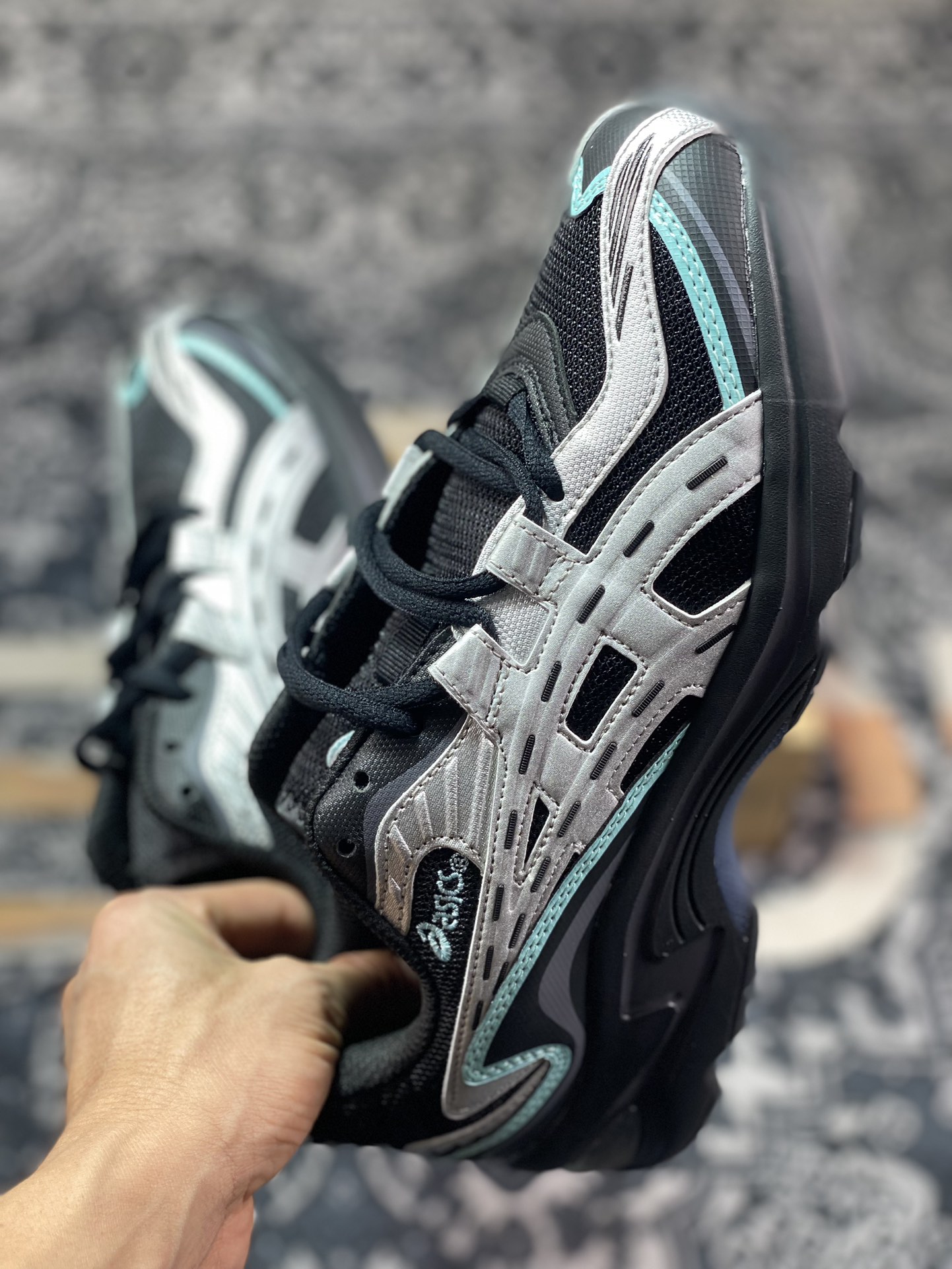 210 亚瑟士/Asics Gel-Preleus 虎牙系列低帮复古时尚休闲运动慢跑鞋“黑银薄荷蓝” 1201A838-001