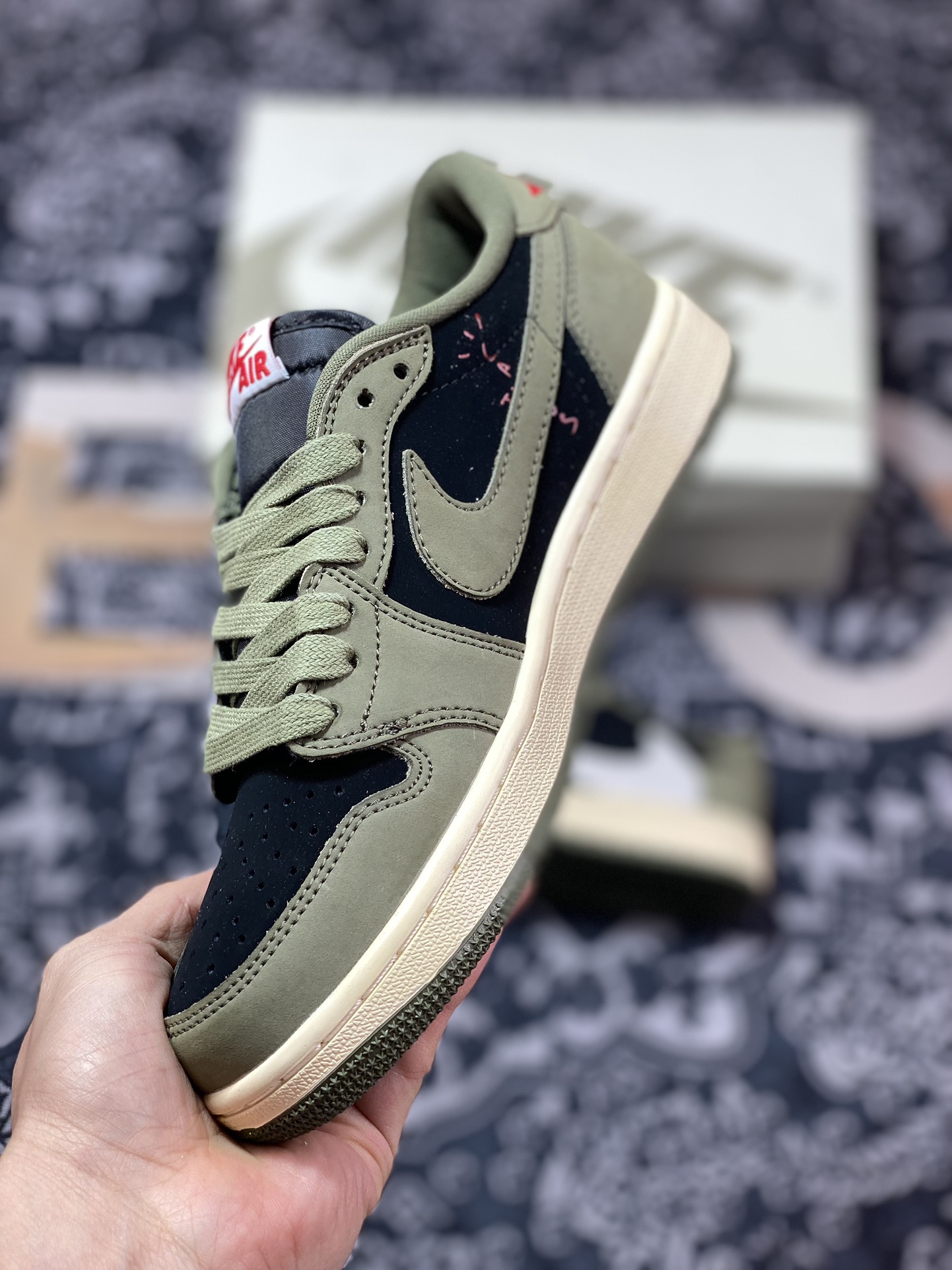 220 原装级别 外贸 Air Jordan 1 Low x Fragment x Travis Scott 橄榄绿 DM7866-002