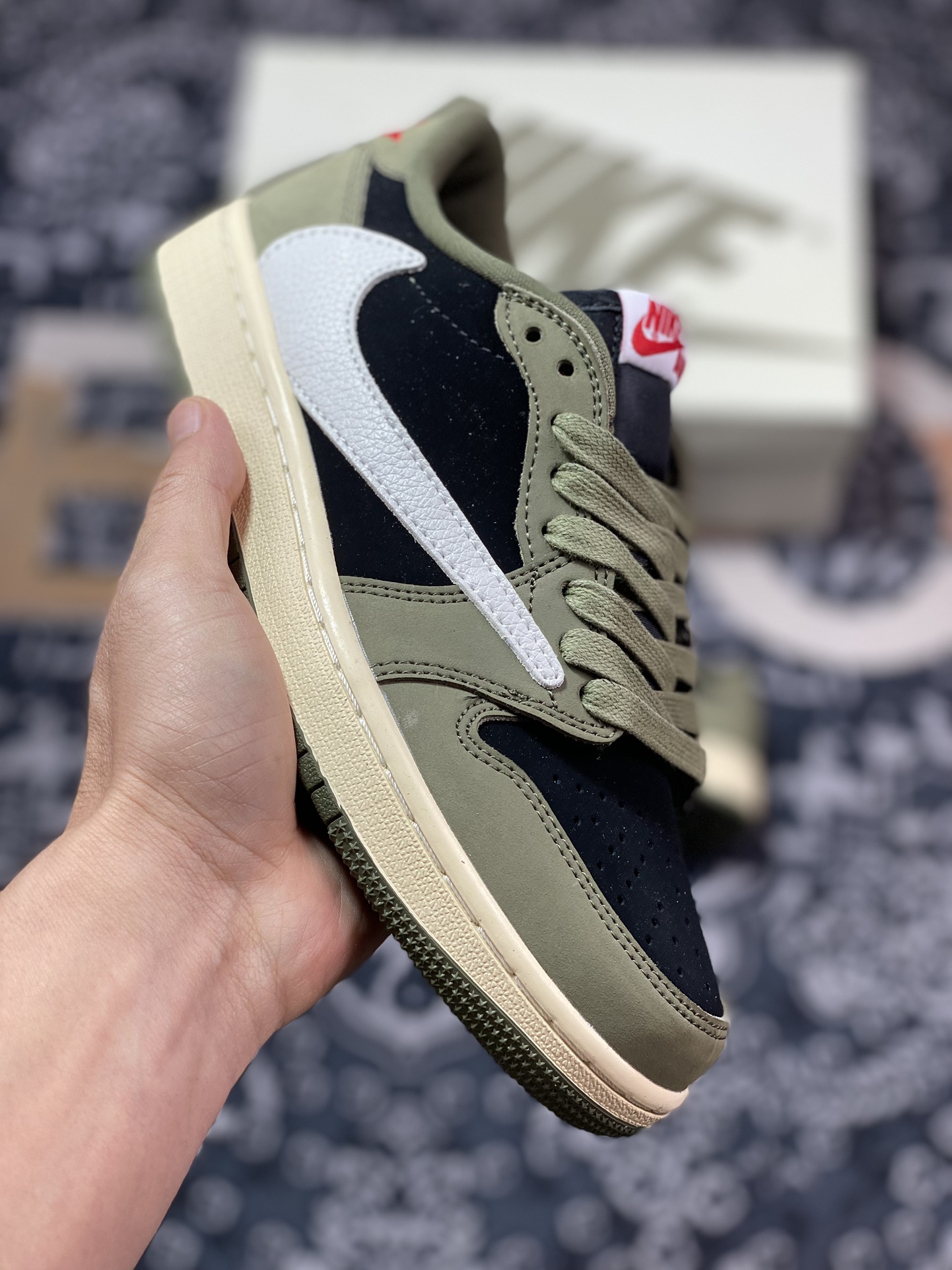 220 原装级别 外贸 Air Jordan 1 Low x Fragment x Travis Scott 橄榄绿 DM7866-002