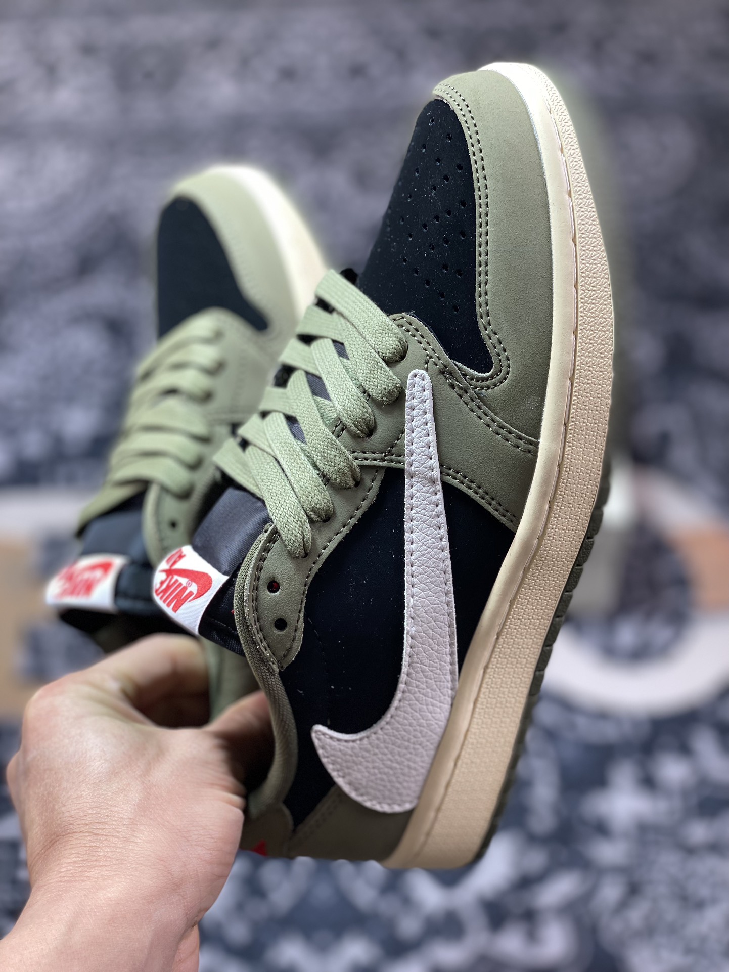 220 原装级别 外贸 Air Jordan 1 Low x Fragment x Travis Scott 橄榄绿 DM7866-002