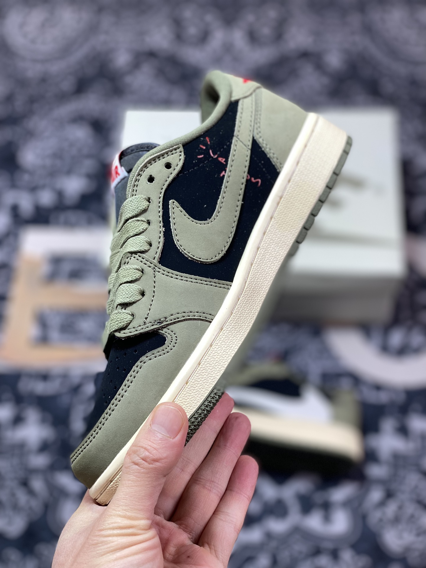 220 原装级别 外贸 Air Jordan 1 Low x Fragment x Travis Scott 橄榄绿 DM7866-002