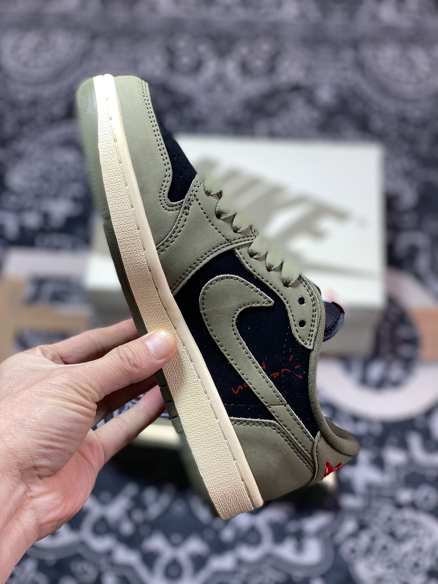 220 原装级别 外贸 Air Jordan 1 Low x Fragment x Travis Scott 橄榄绿 DM7866-002